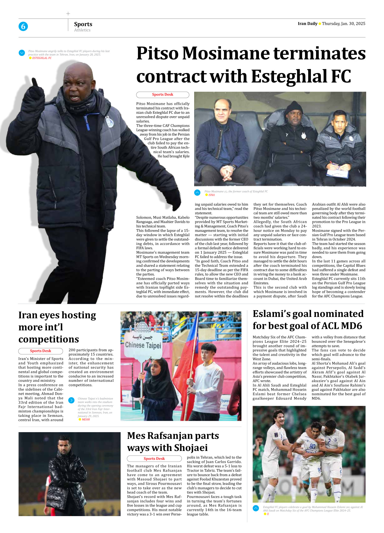 Iran Daily - Number Seven Thousand Seven Hundred and Fifty Eight - 30 January 2025 - Page 6
