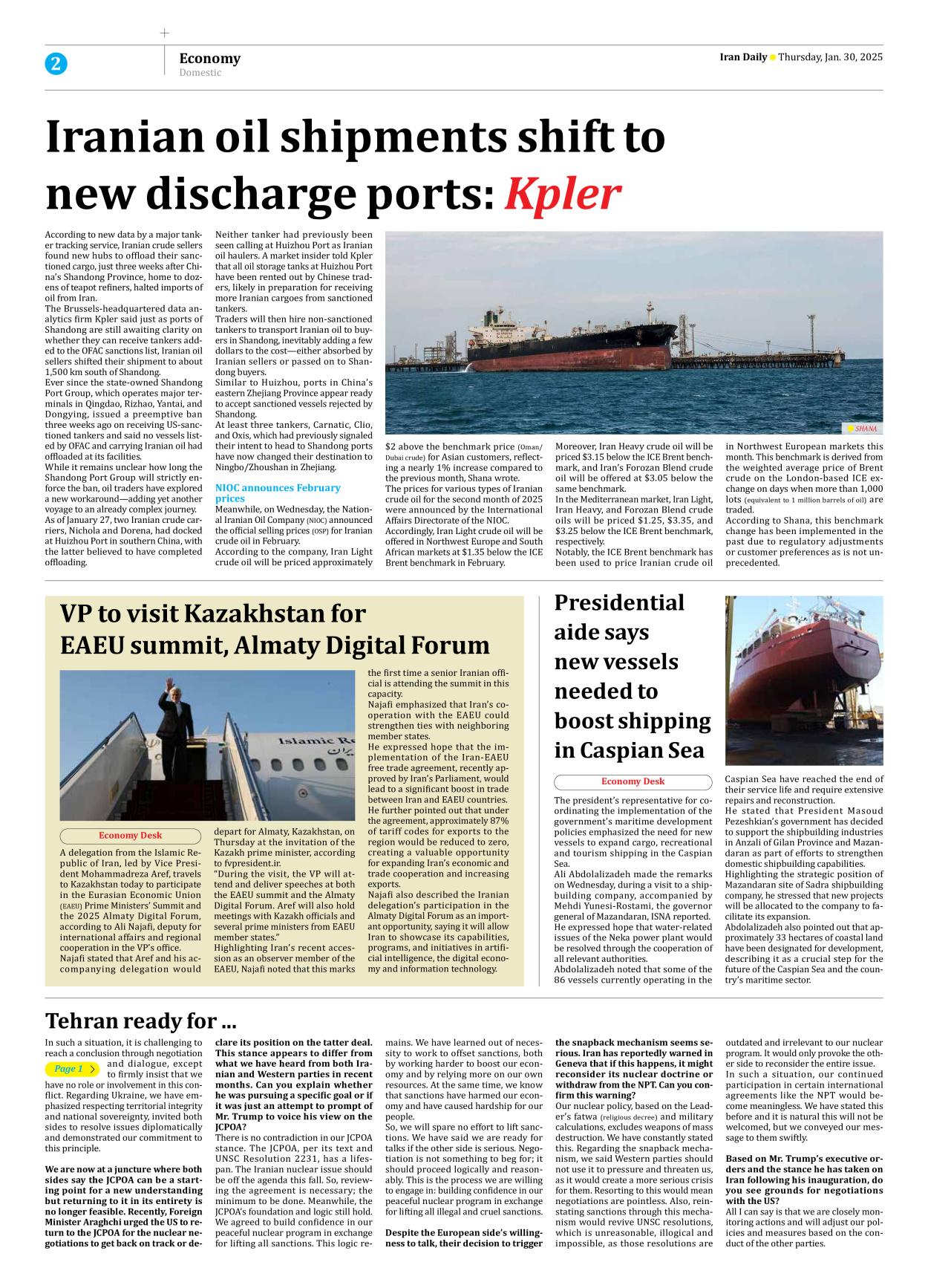 Iran Daily - Number Seven Thousand Seven Hundred and Fifty Eight - 30 January 2025 - Page 2