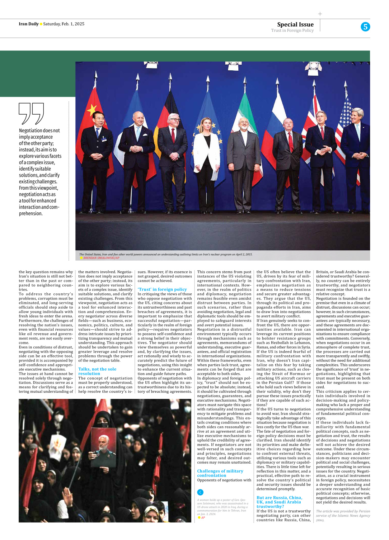 Iran Daily - Number Seven Thousand Seven Hundred and Fifty Nine - 01 February 2025 - Page 5