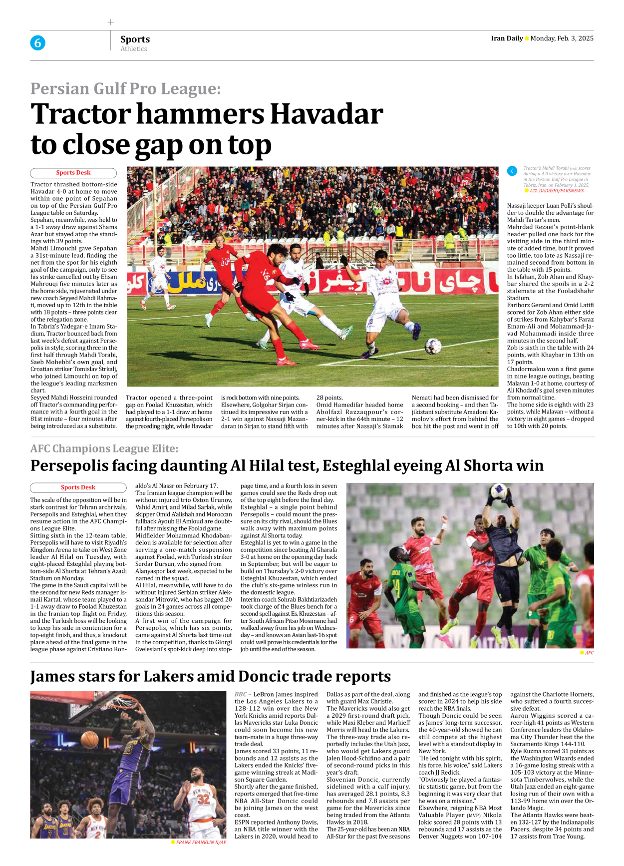 Iran Daily - Number Seven Thousand Seven Hundred and Sixty One - 03 February 2025 - Page 6