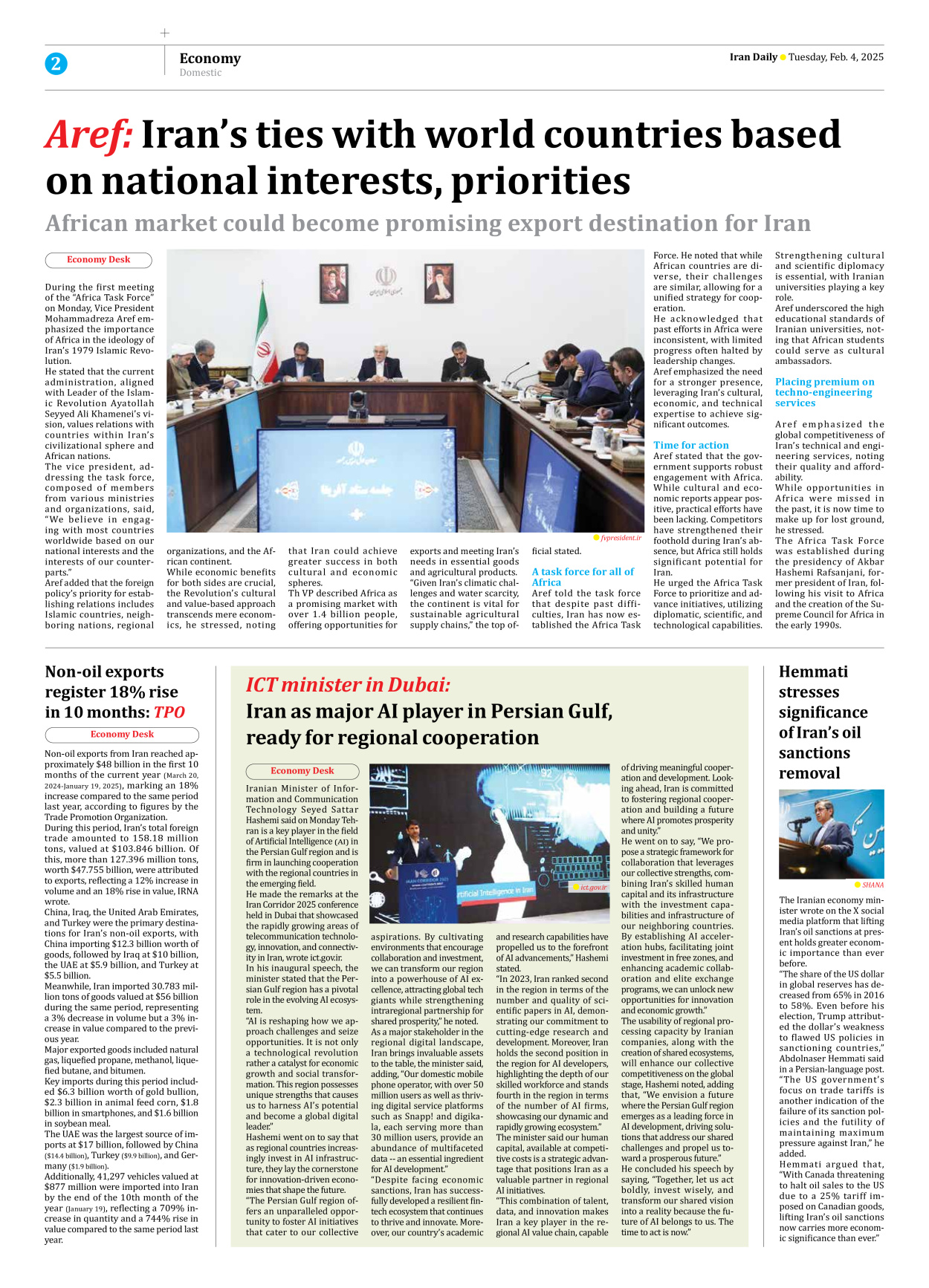 Iran Daily - Number Seven Thousand Seven Hundred and Sixty Two - 04 February 2025 - Page 2