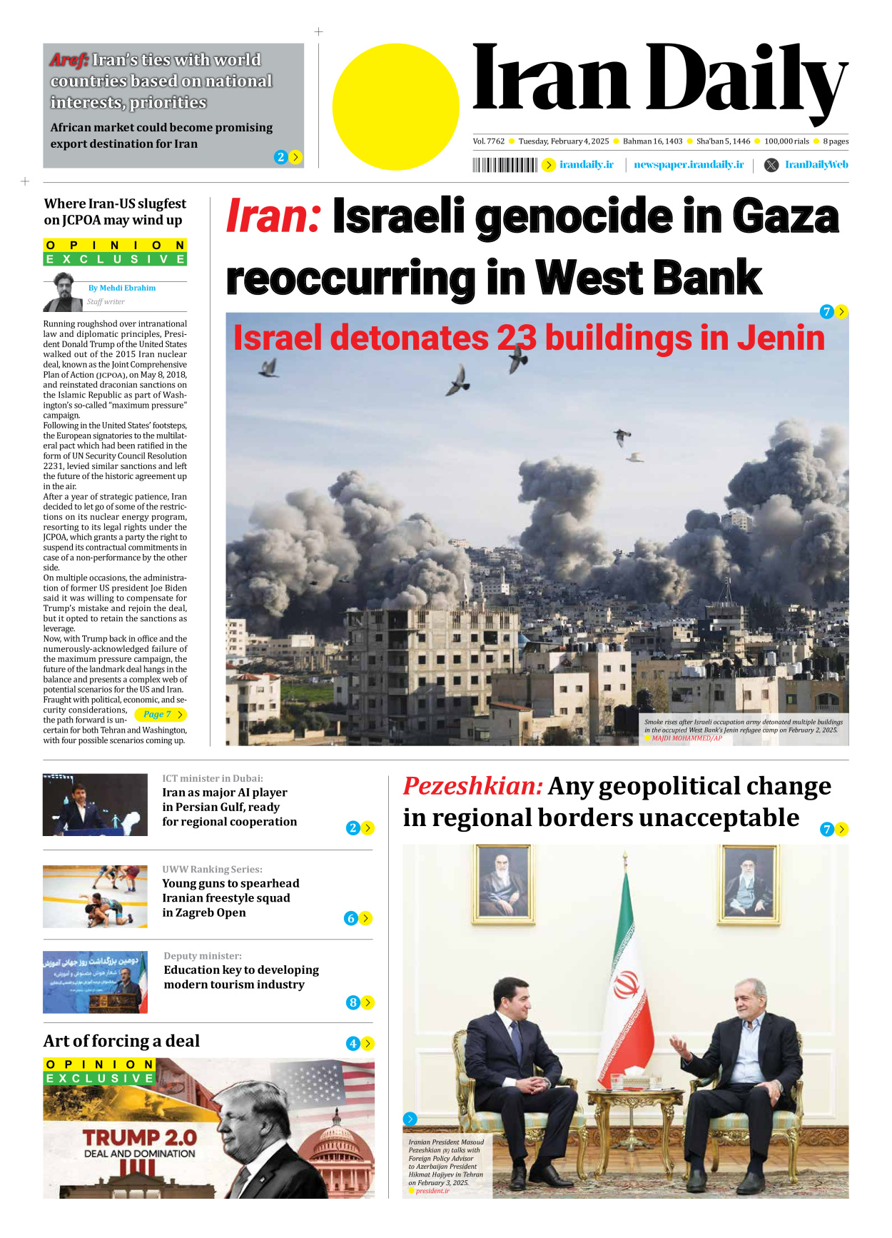 Iran Daily - Number Seven Thousand Seven Hundred and Sixty Two - 04 February 2025