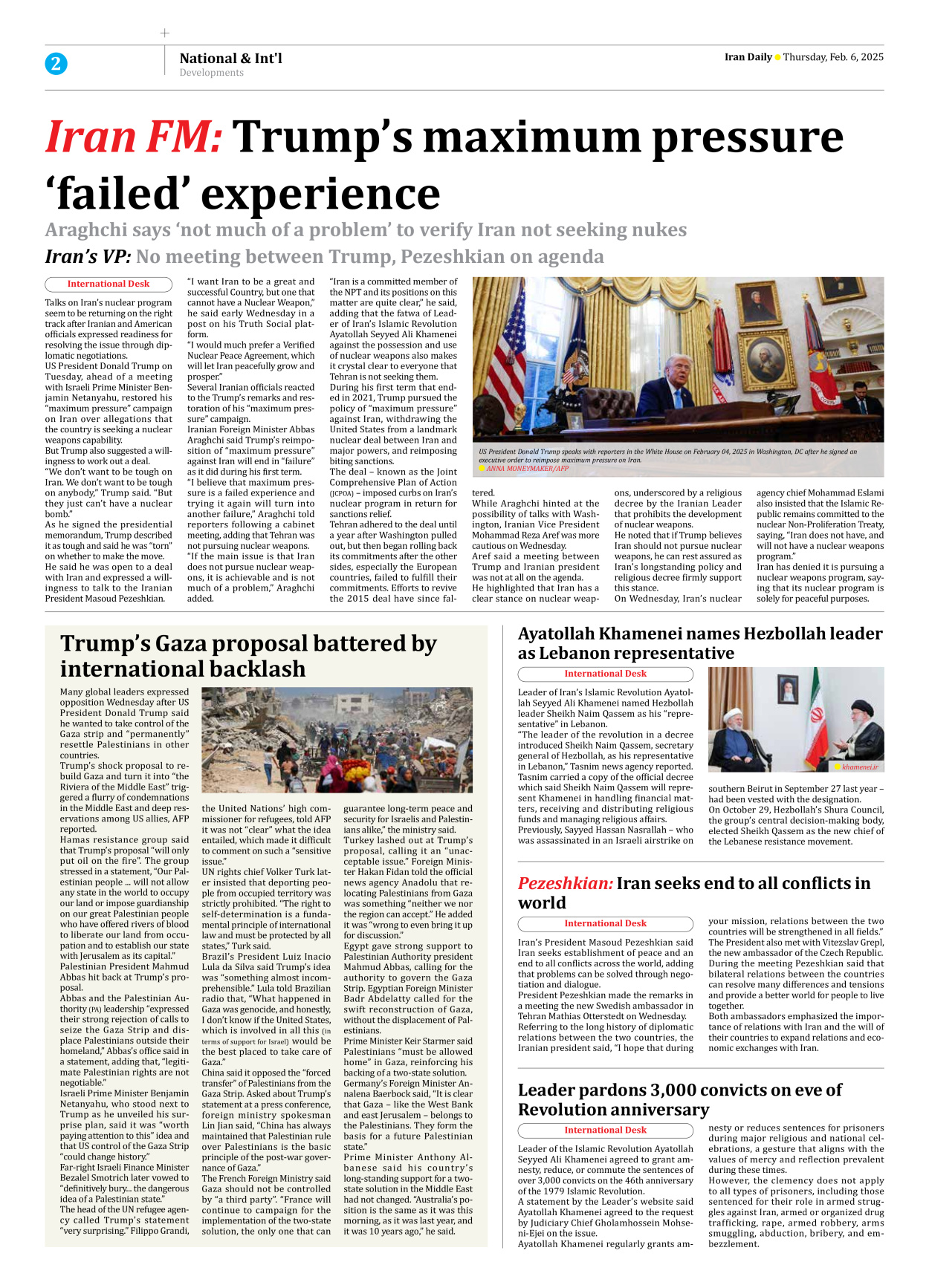 Iran Daily - Number Seven Thousand Seven Hundred and Sixty Four - 06 February 2025 - Page 2