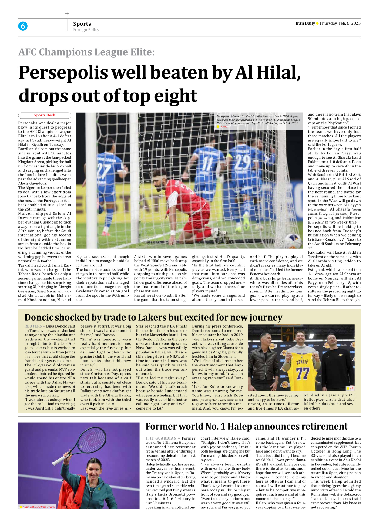 Iran Daily - Number Seven Thousand Seven Hundred and Sixty Four - 06 February 2025 - Page 6