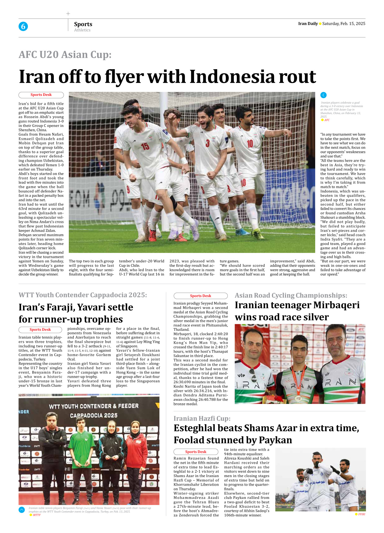 Iran Daily - Number Seven Thousand Seven Hundred and Seventy - 15 February 2025 - Page 6