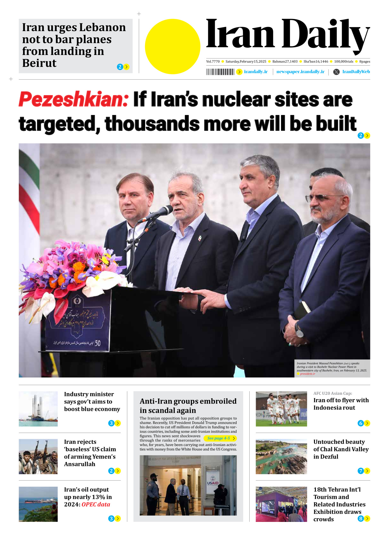 Iran Daily - Number Seven Thousand Seven Hundred and Seventy - 15 February 2025