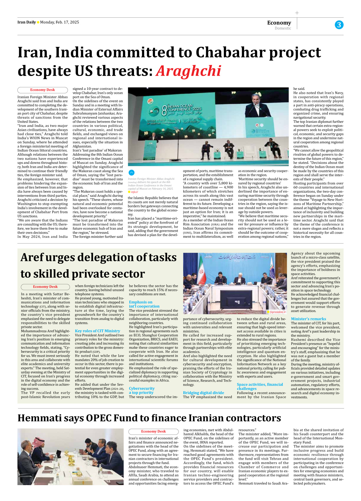 Iran Daily - Number Seven Thousand Seven Hundred and Seventy Two - 17 February 2025 - Page 3