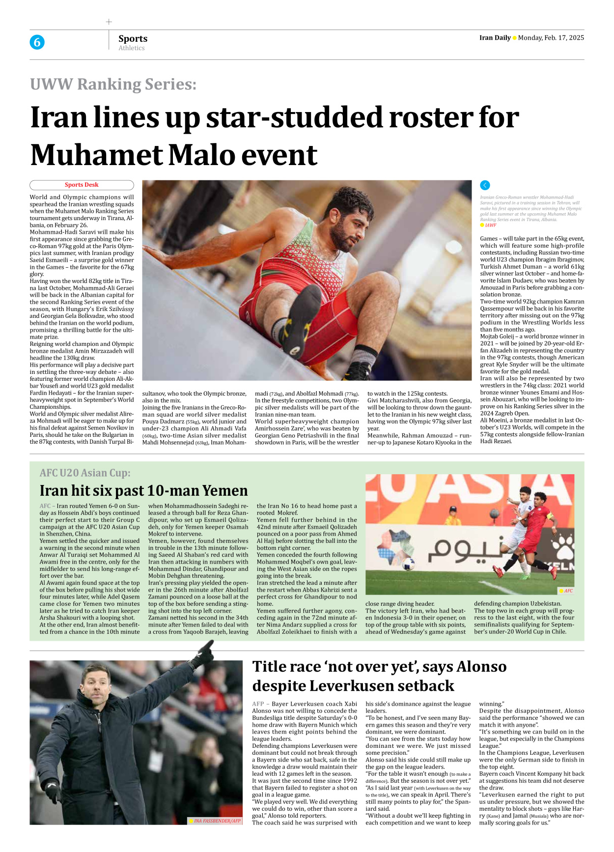 Iran Daily - Number Seven Thousand Seven Hundred and Seventy Two - 17 February 2025 - Page 6