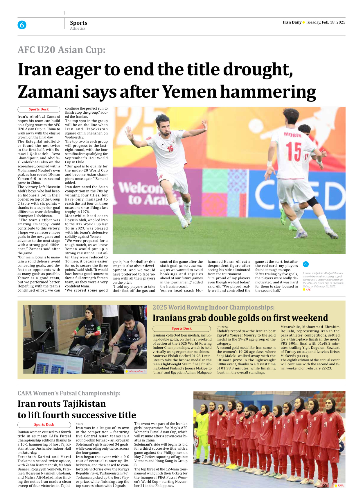 Iran Daily - Number Seven Thousand Seven Hundred and Seventy Three - 18 February 2025 - Page 6