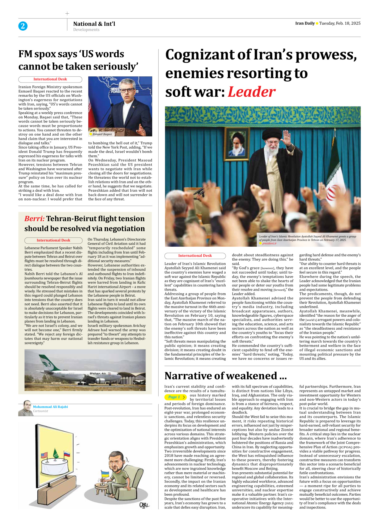 Iran Daily - Number Seven Thousand Seven Hundred and Seventy Three - 18 February 2025 - Page 2