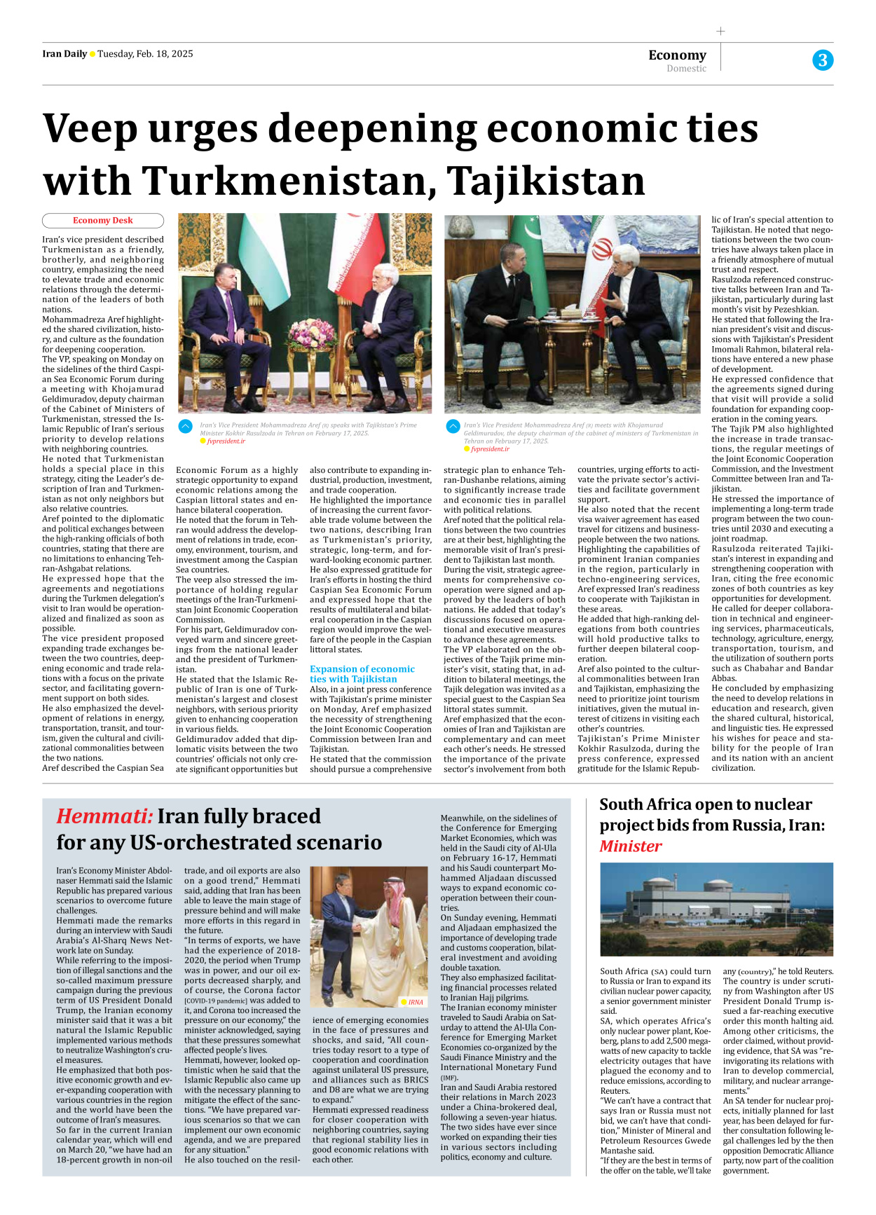 Iran Daily - Number Seven Thousand Seven Hundred and Seventy Three - 18 February 2025 - Page 3