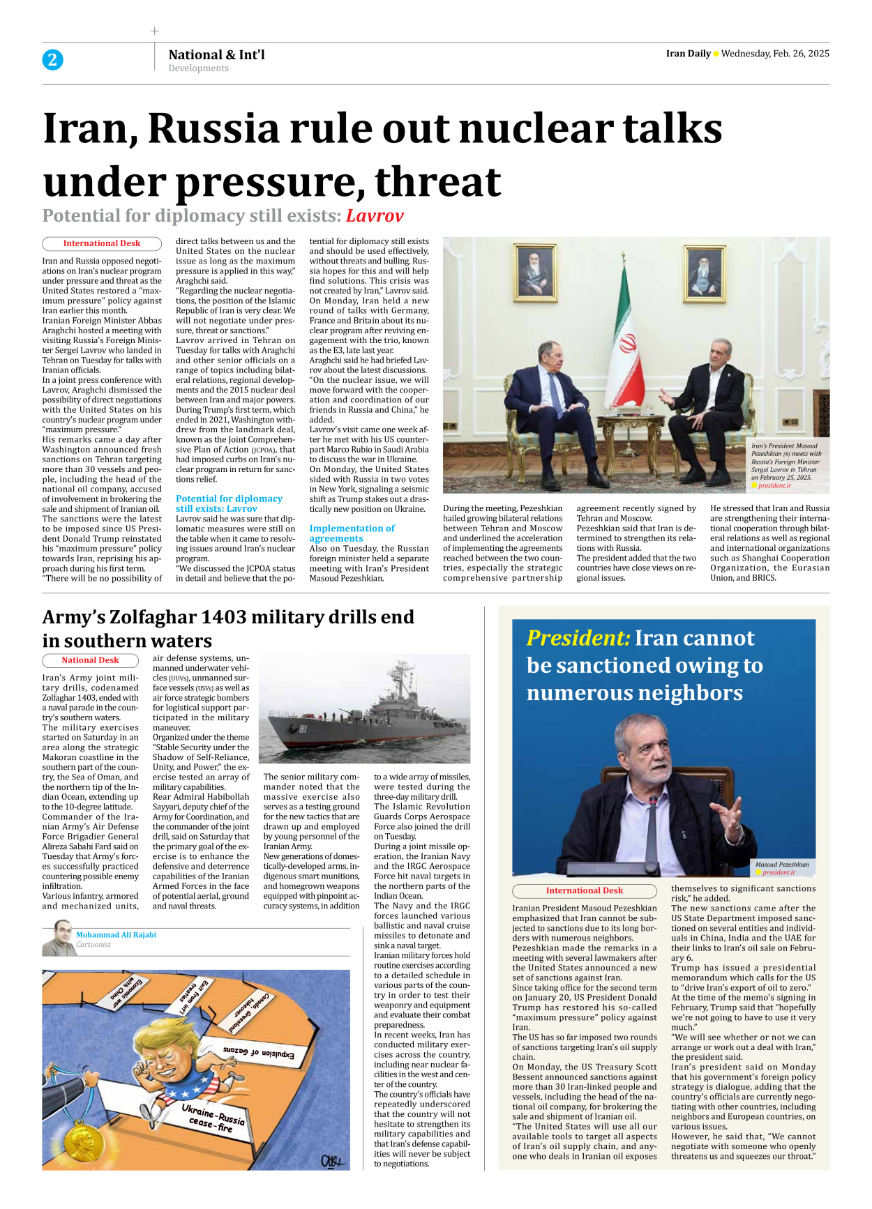 Iran Daily - Number Seven Thousand Seven Hundred and Eighty - 26 February 2025 - Page 2