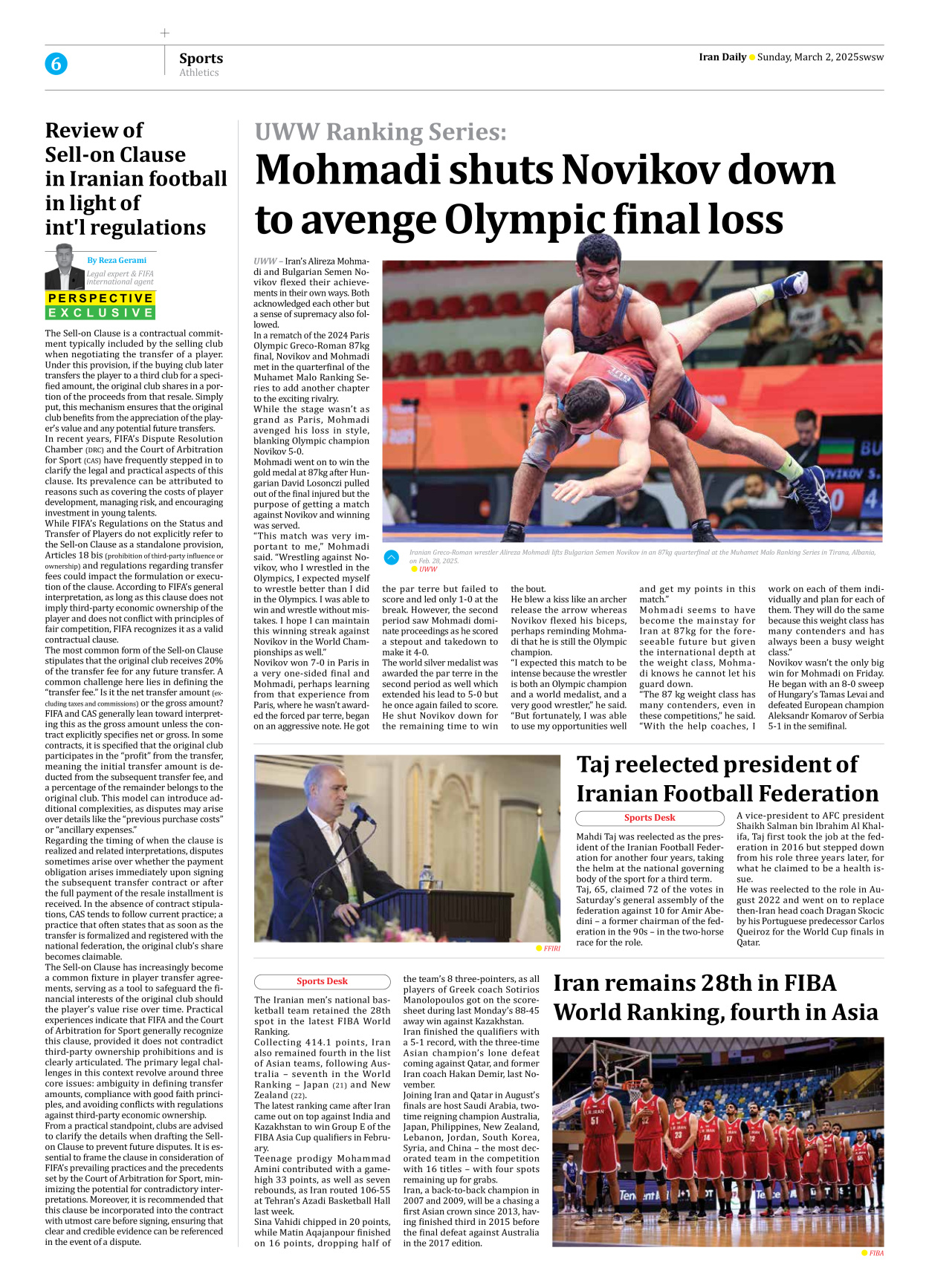 Iran Daily - Number Seven Thousand Seven Hundred and Eighty Three - 02 March 2025 - Page 6