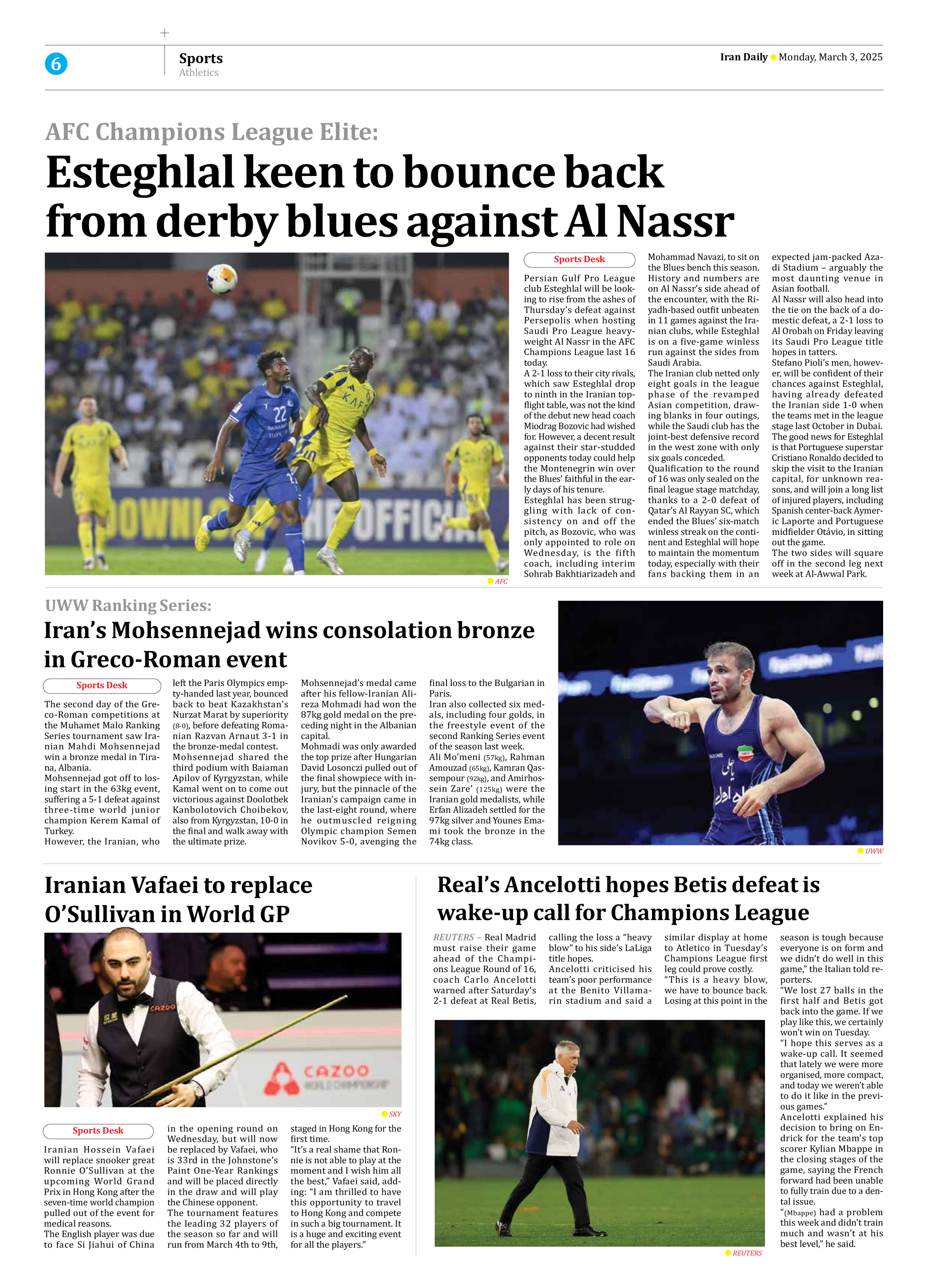 Iran Daily - Number Seven Thousand Seven Hundred and Eighty Four - 03 March 2025 - Page 6