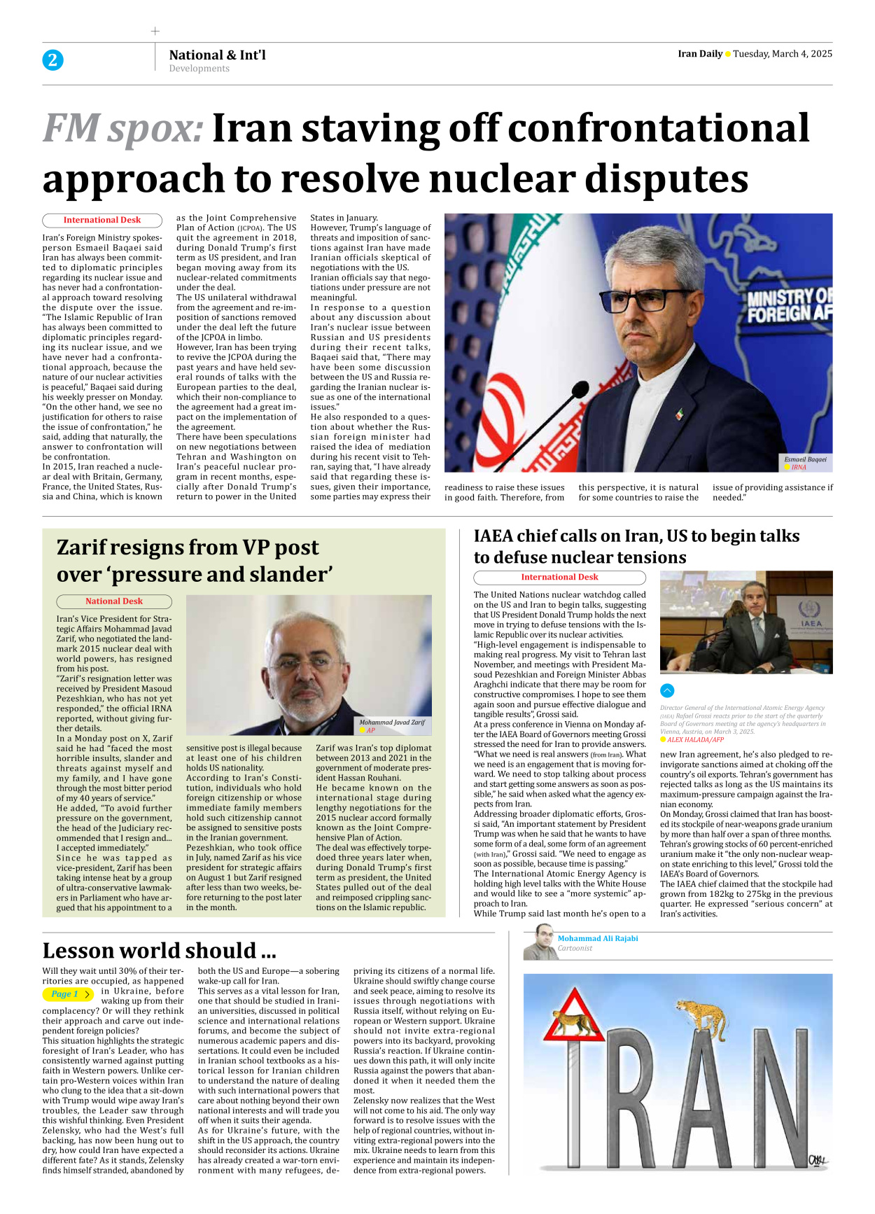 Iran Daily - Number Seven Thousand Seven Hundred and Eighty Five - 04 March 2025 - Page 2