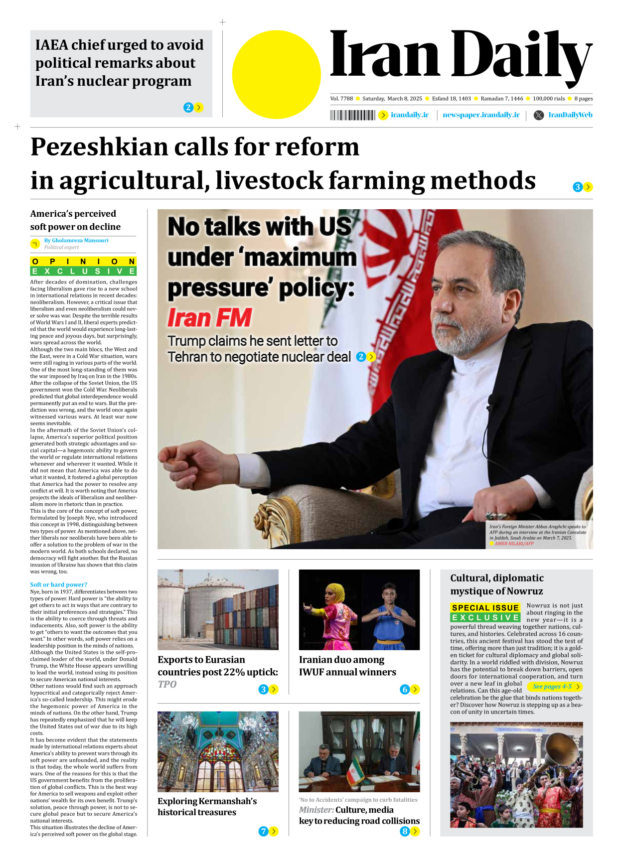 Iran Daily - Number Seven Thousand Seven Hundred and Eighty Eight - 08 March 2025