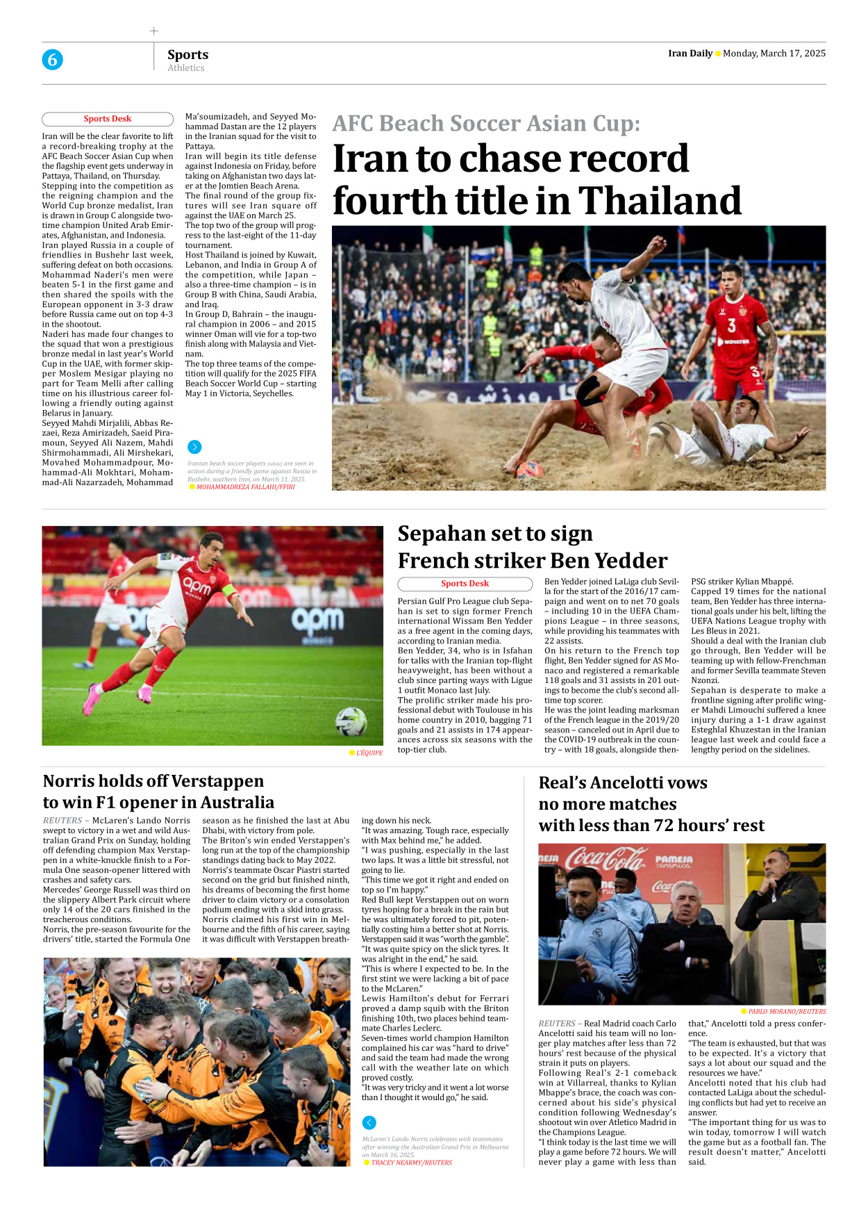 Iran Daily - Number Seven Thousand Seven Hundred and Ninety Six - 17 March 2025 - Page 6
