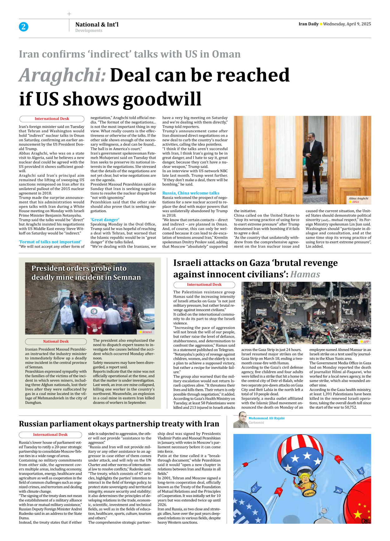 Iran Daily - Number Seven Thousand Eight Hundred and Two - 09 April 2025 - Page 2