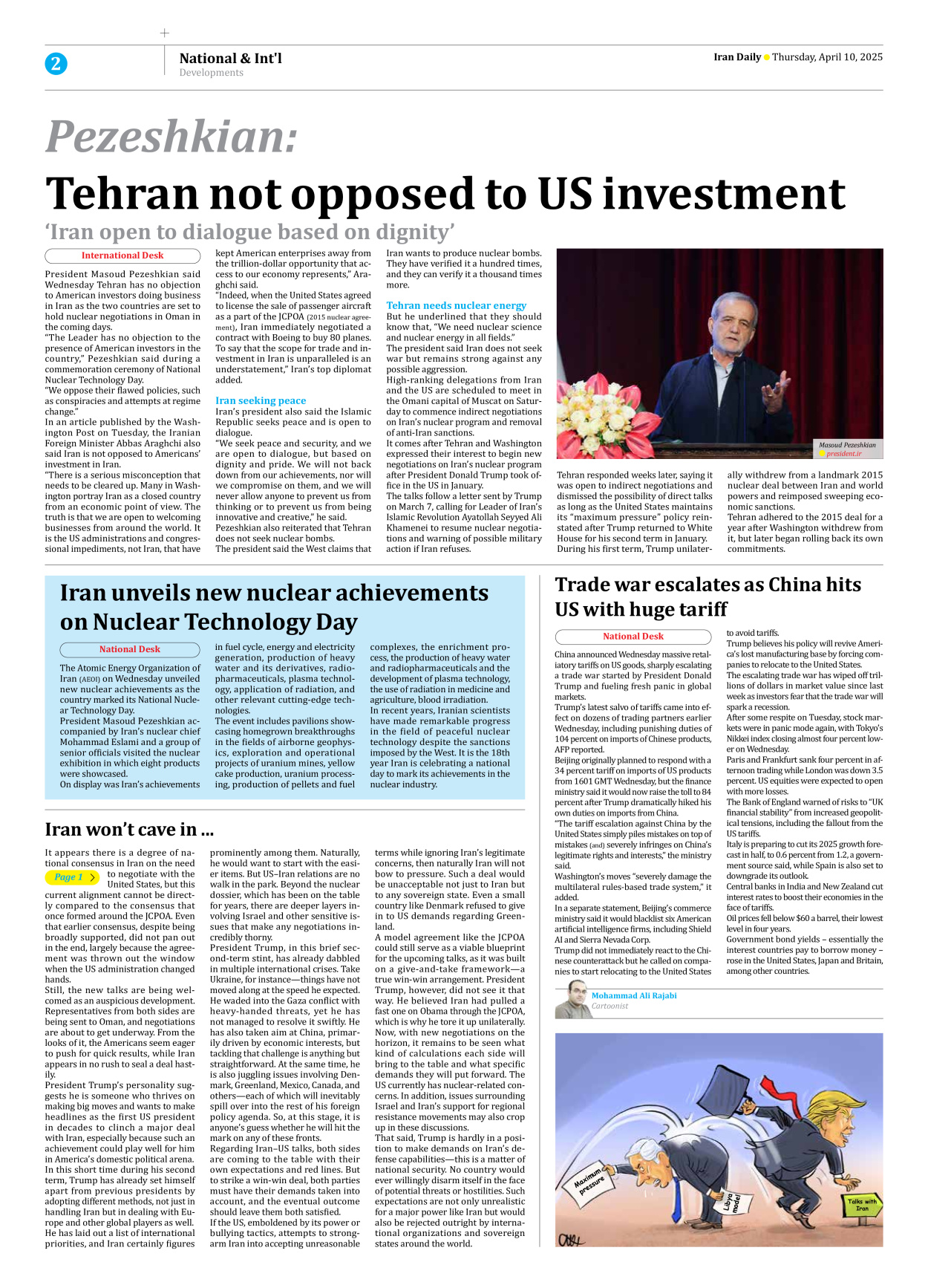 Iran Daily - Number Seven Thousand Eight Hundred and Three - 10 April 2025 - Page 2