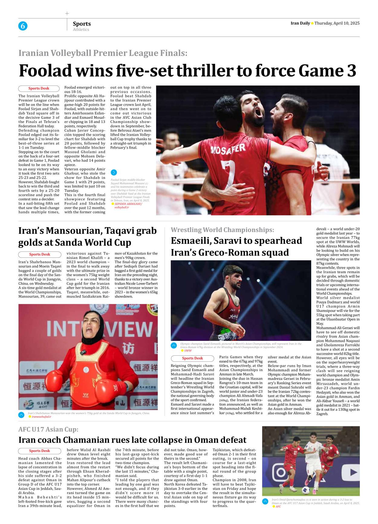 Iran Daily - Number Seven Thousand Eight Hundred and Three - 10 April 2025 - Page 6