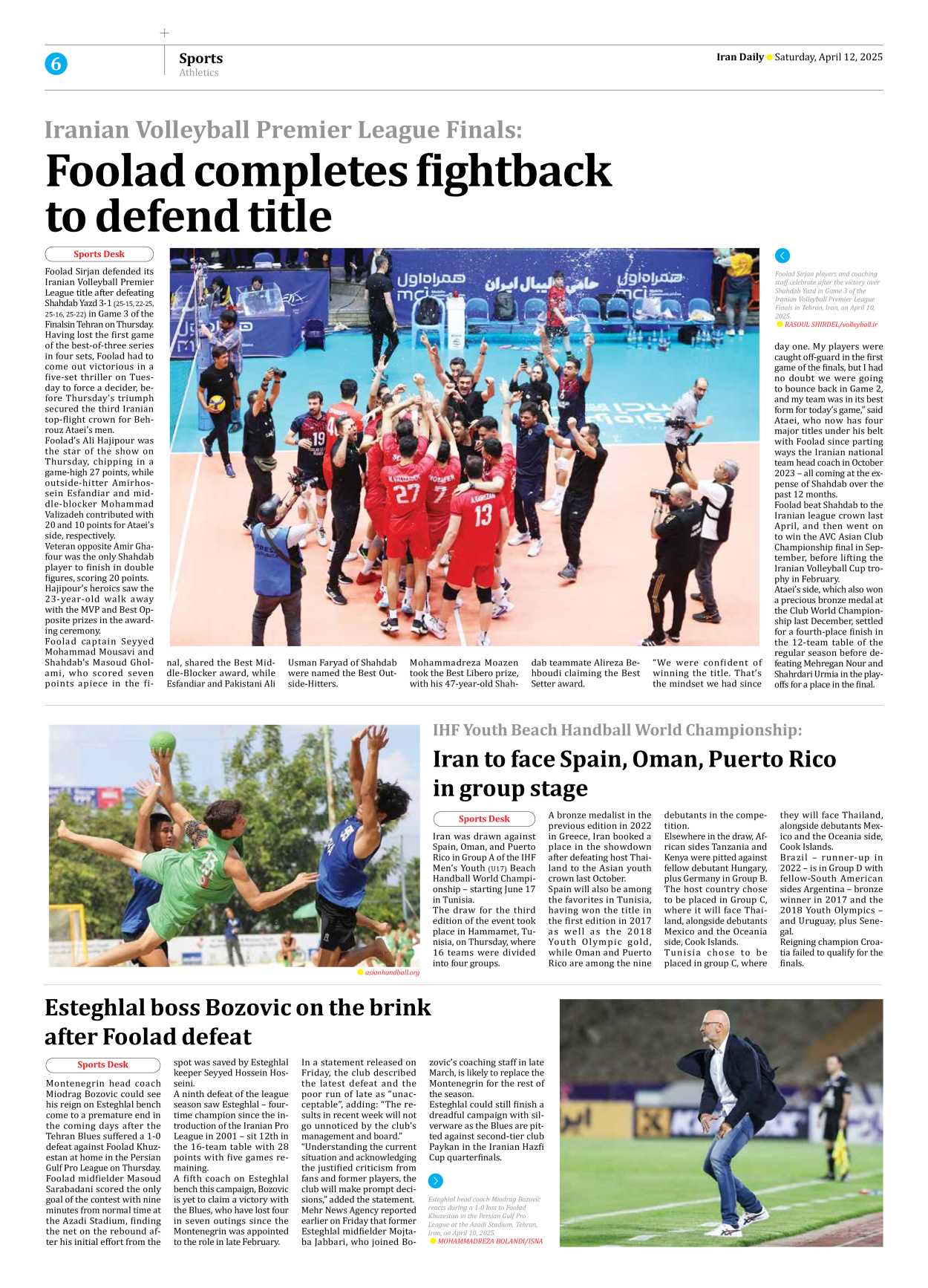 Iran Daily - Number Seven Thousand Eight Hundred and Four - 12 April 2025 - Page 6