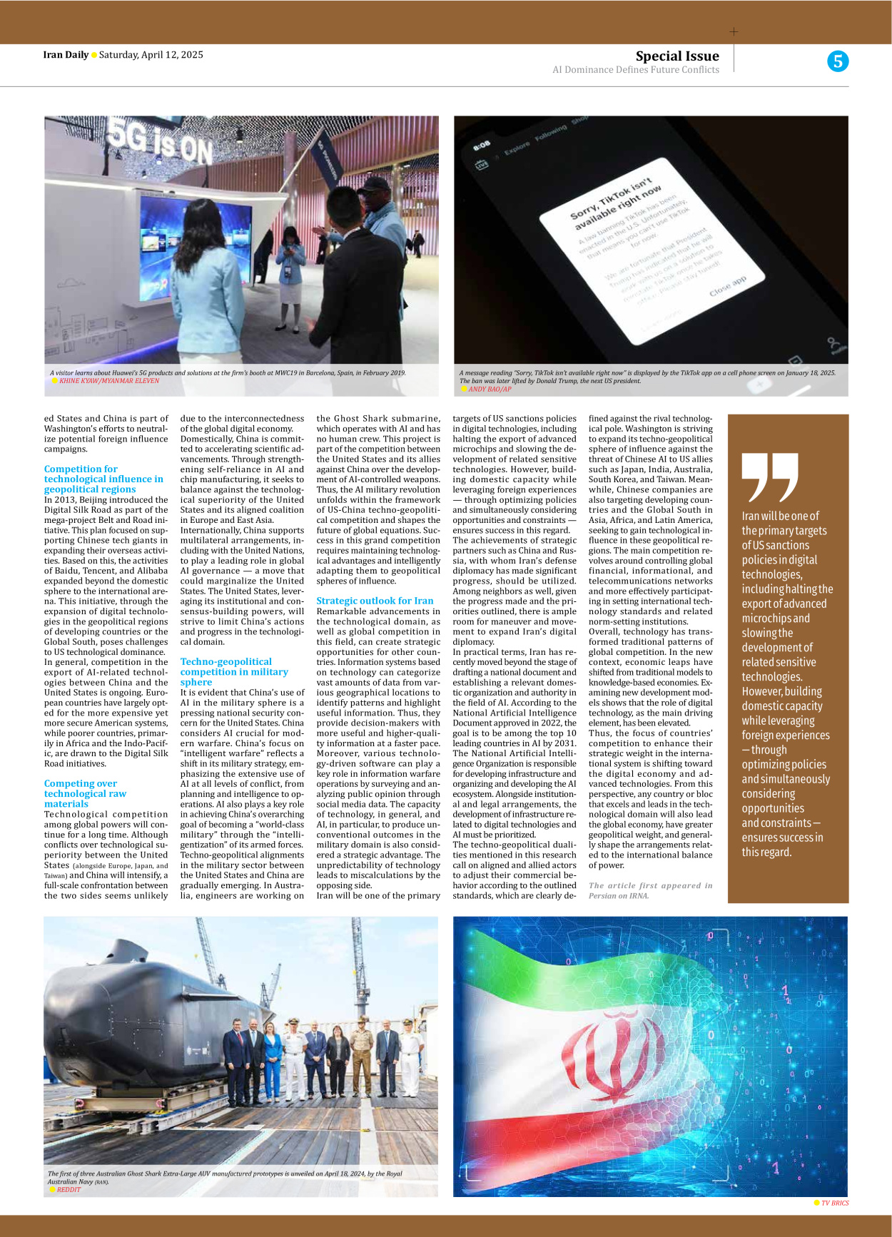 Iran Daily - Number Seven Thousand Eight Hundred and Four - 12 April 2025 - Page 5