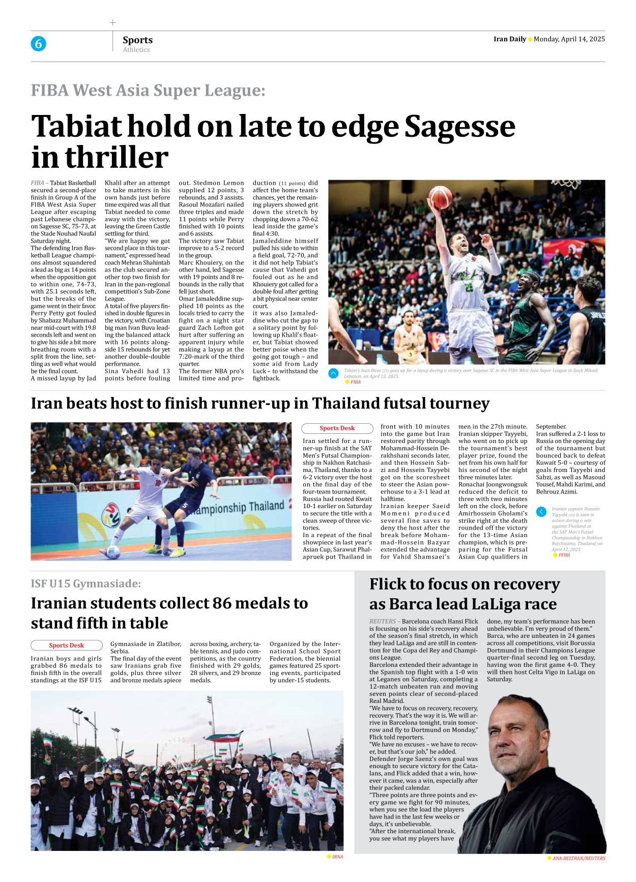 Iran Daily - Number Seven Thousand Eight Hundred and Six - 14 April 2025 - Page 6