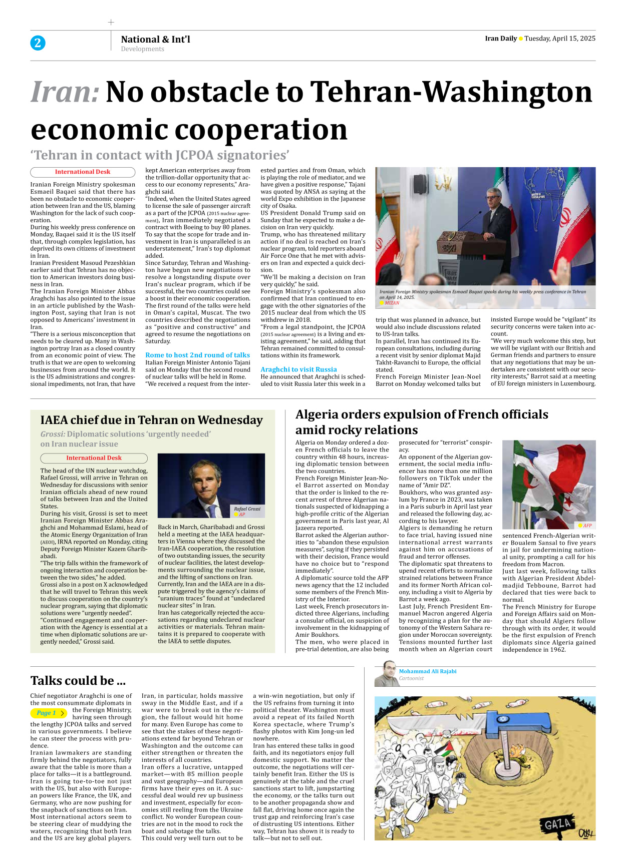 Iran Daily - Number Seven Thousand Eight Hundred and Seven - 15 April 2025 - Page 2