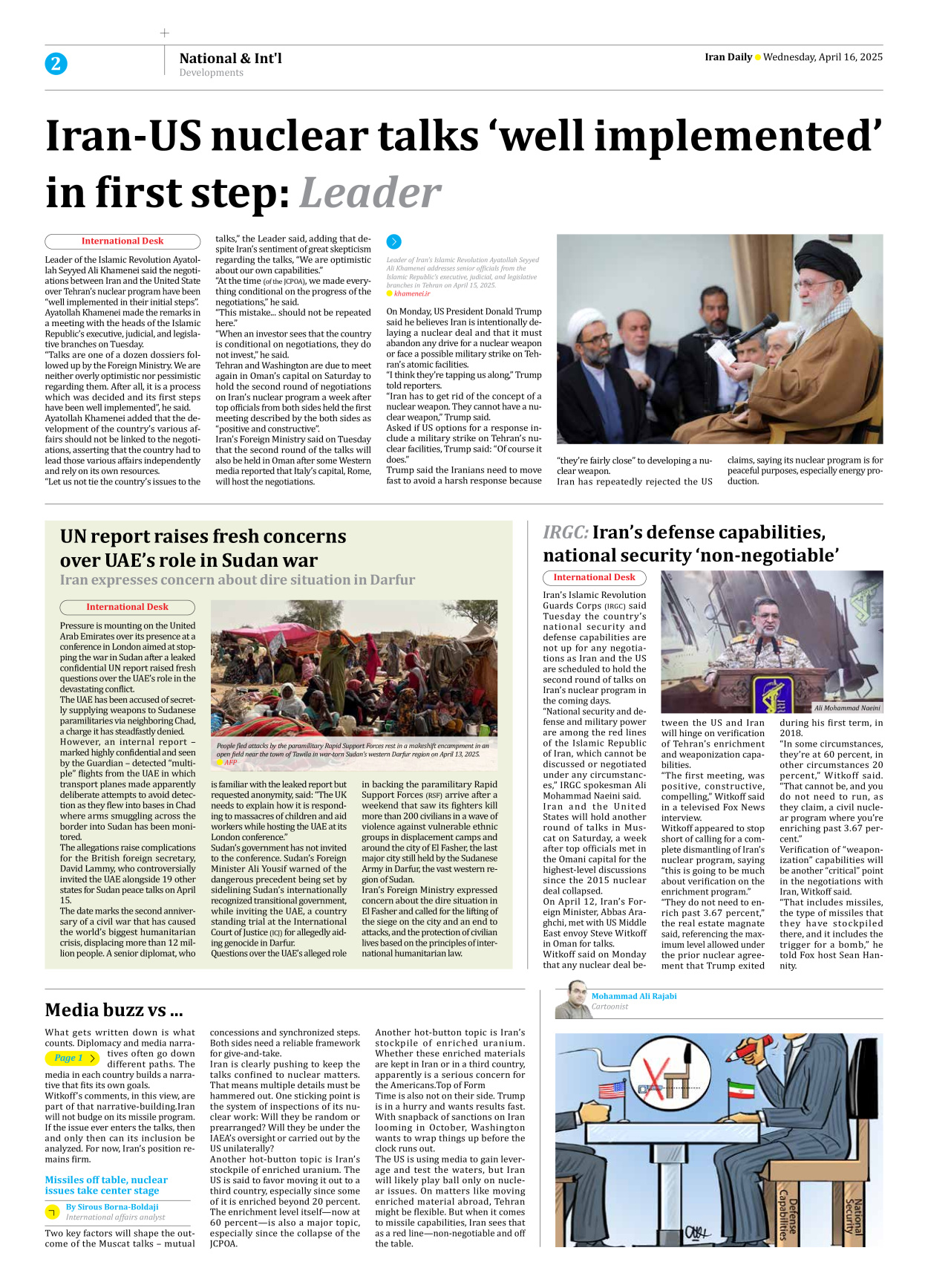 Iran Daily - Number Seven Thousand Eight Hundred and Eight - 16 April 2025 - Page 2