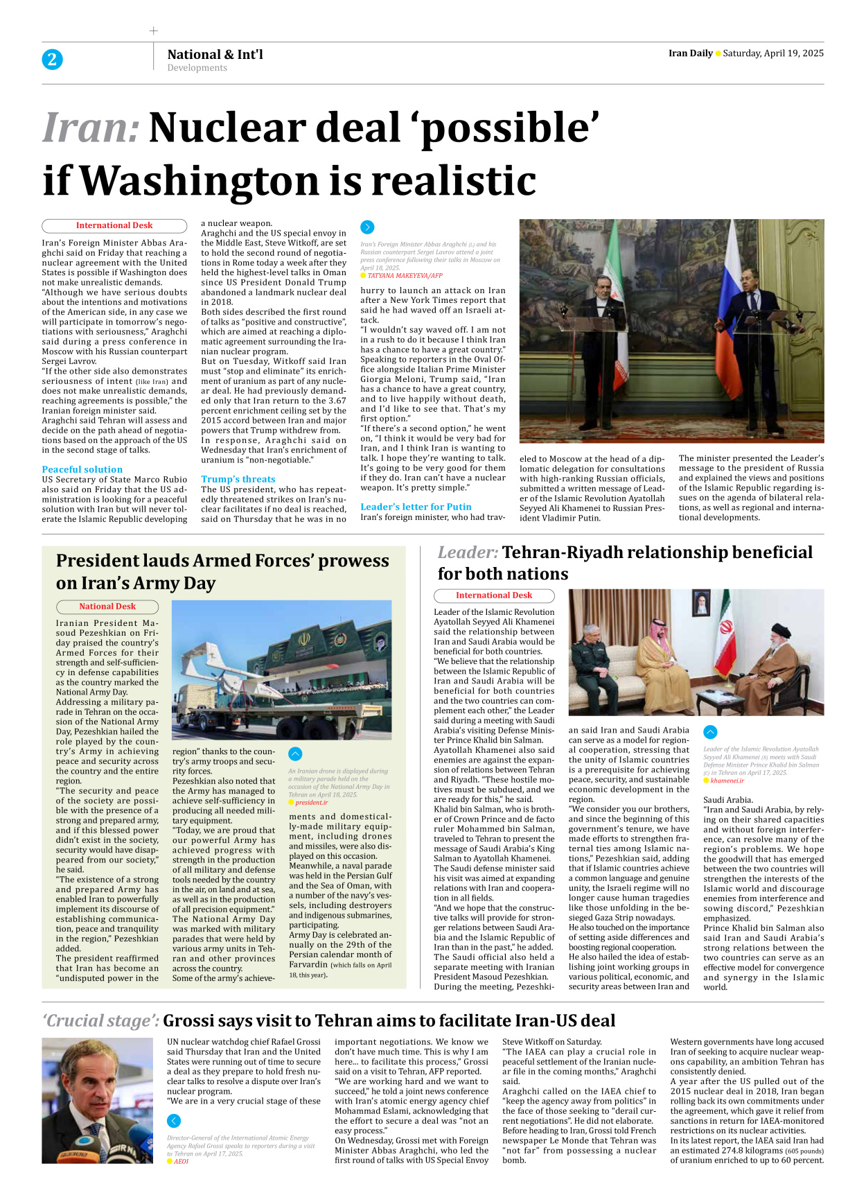Iran Daily - Number Seven Thousand Eight Hundred and Ten - 19 April 2025 - Page 2