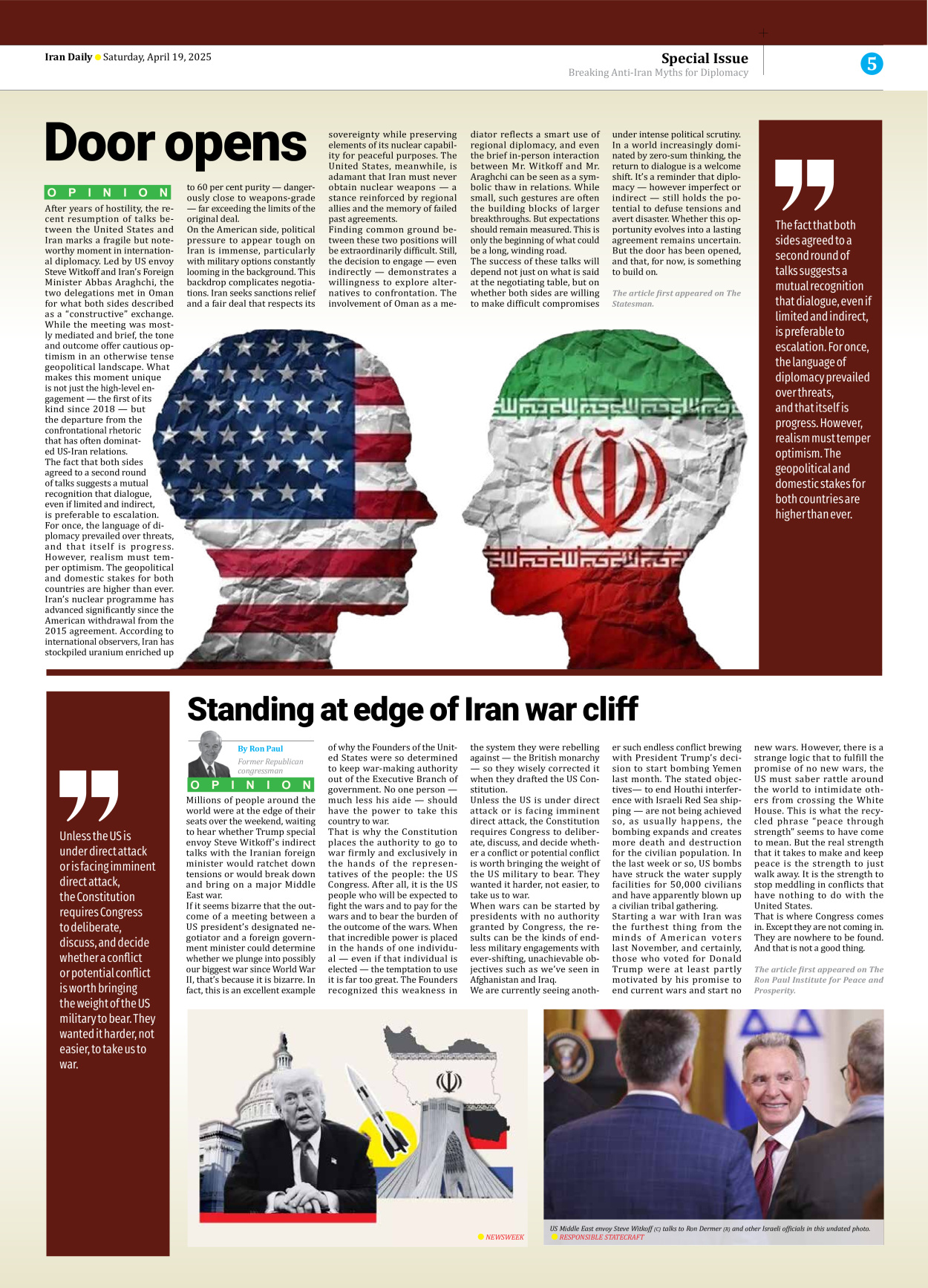 Iran Daily - Number Seven Thousand Eight Hundred and Ten - 19 April 2025 - Page 5
