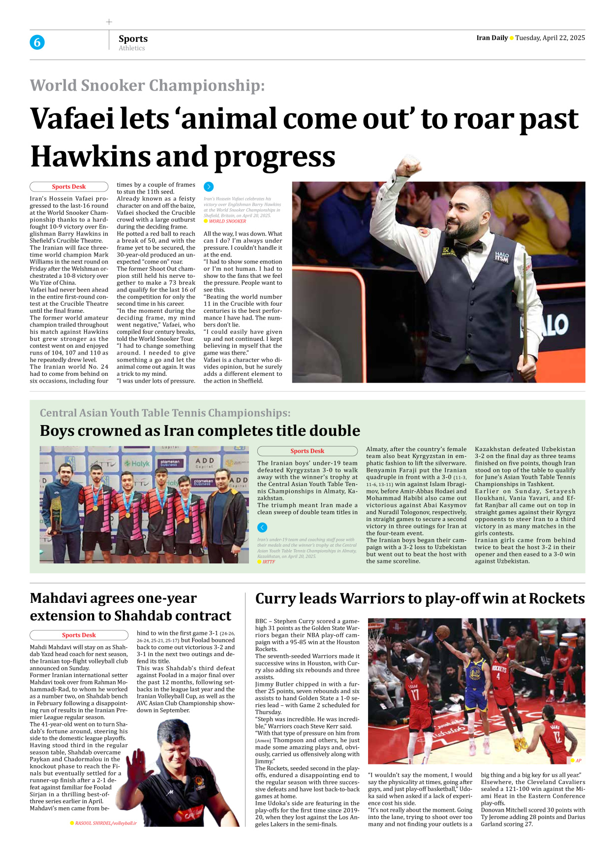 Iran Daily - Number Seven Thousand Eight Hundred and Thirteen - 22 April 2025 - Page 6
