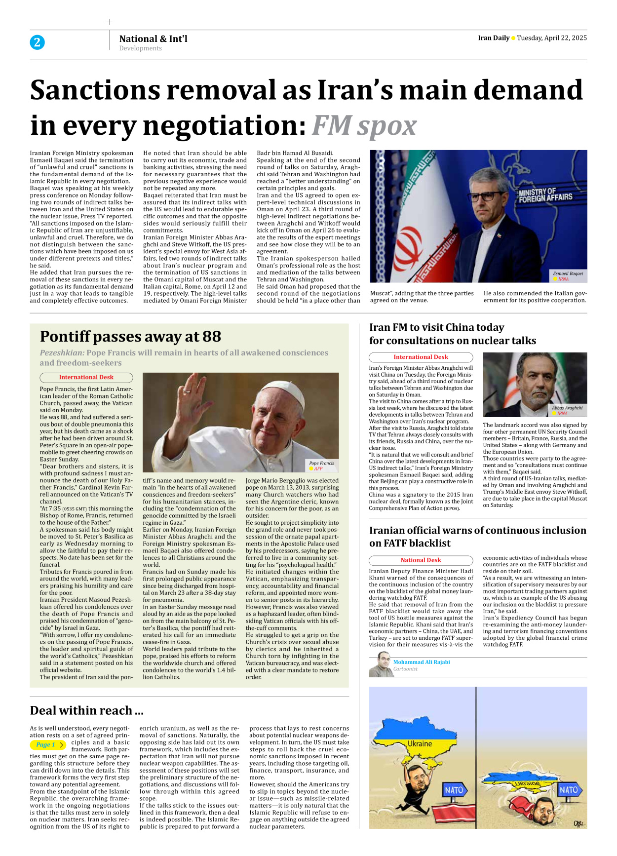 Iran Daily - Number Seven Thousand Eight Hundred and Thirteen - 22 April 2025 - Page 2