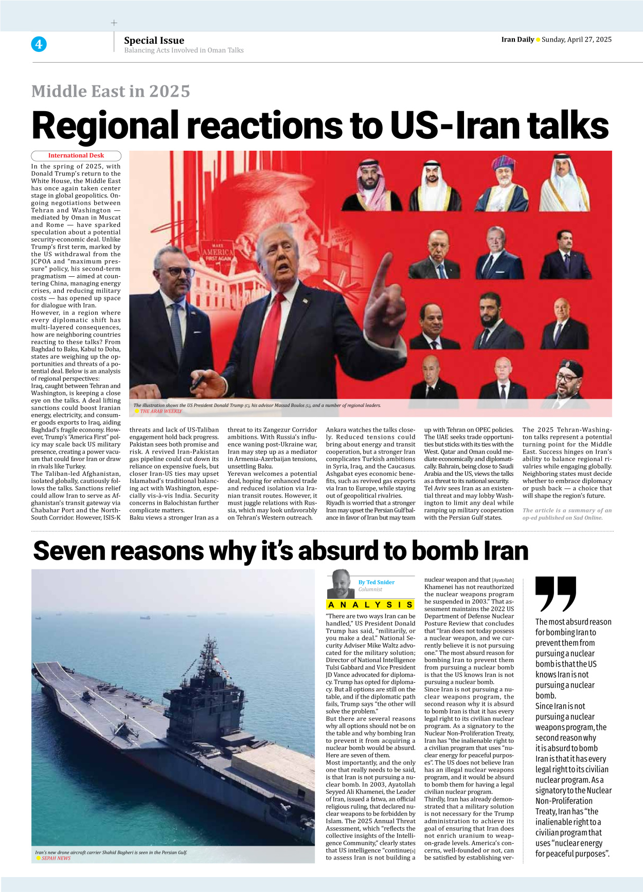 Iran Daily - Number Seven Thousand Eight Hundred and Sixteen - 27 April 2025 - Page 4