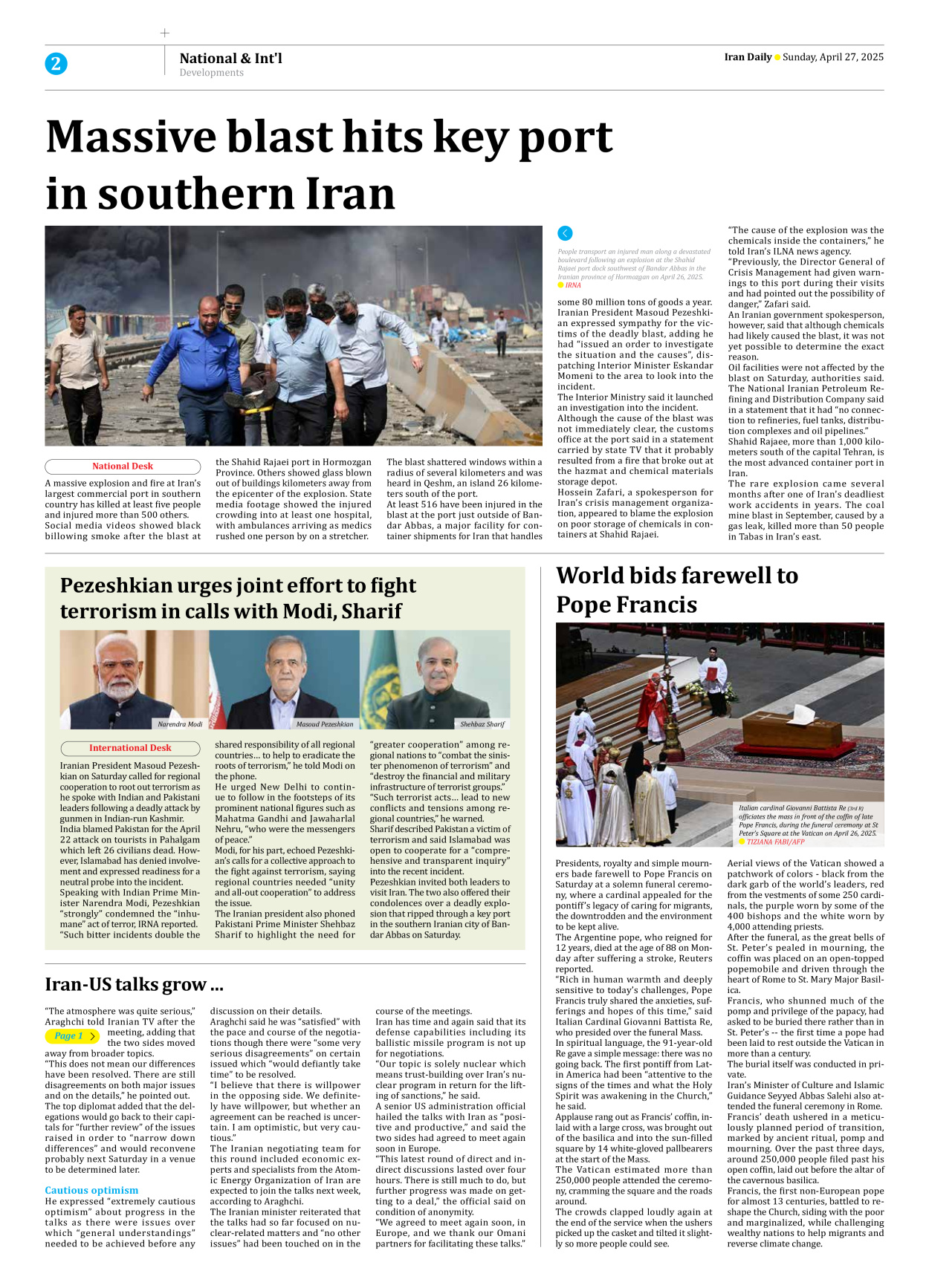 Iran Daily - Number Seven Thousand Eight Hundred and Sixteen - 27 April 2025 - Page 2