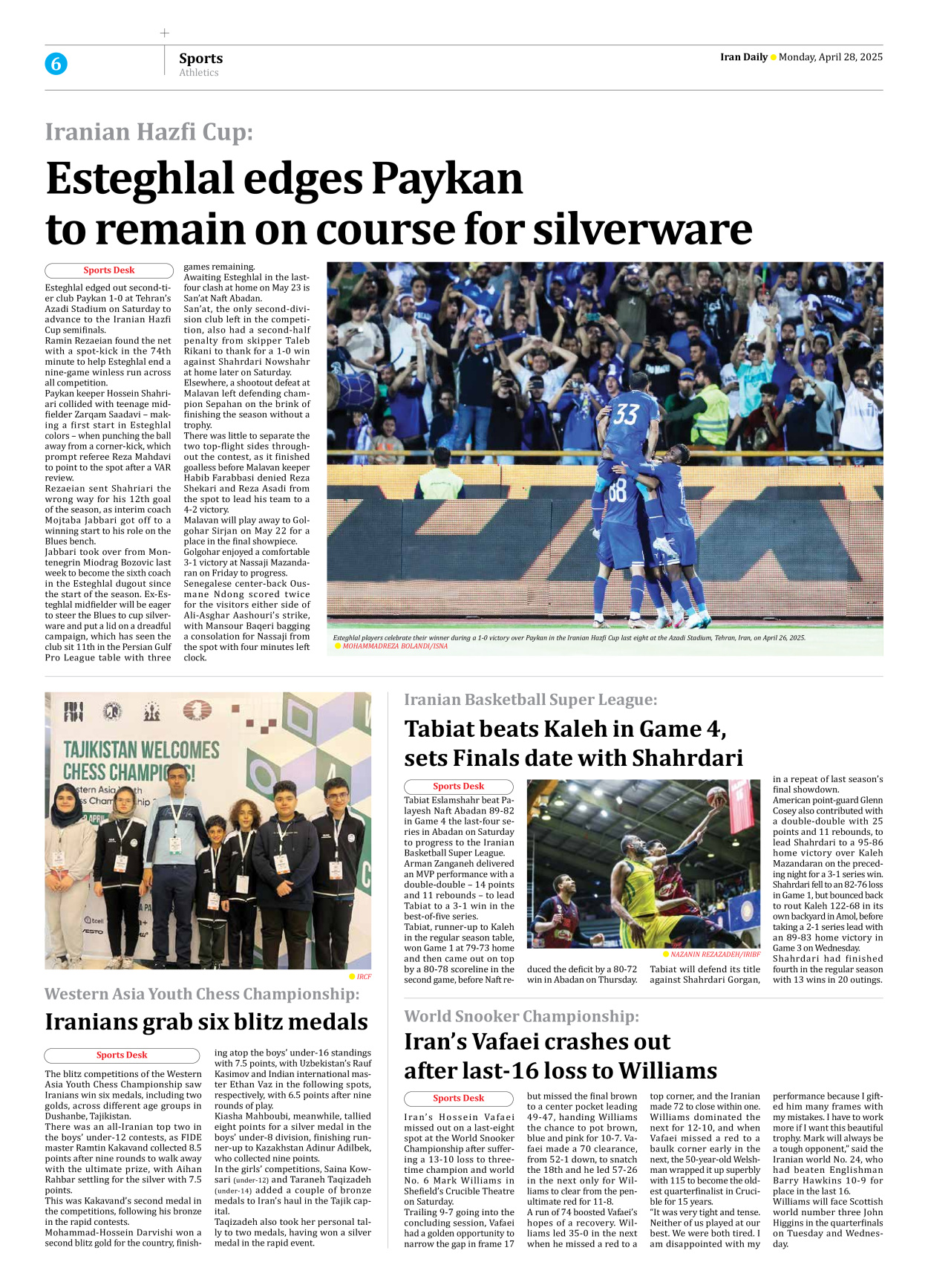 Iran Daily - Number Seven Thousand Eight Hundred and Seventeen - 28 April 2025 - Page 6
