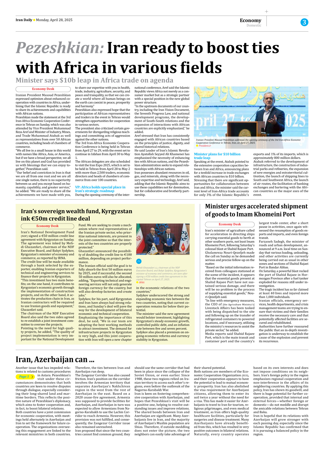 Iran Daily - Number Seven Thousand Eight Hundred and Seventeen - 28 April 2025 - Page 3