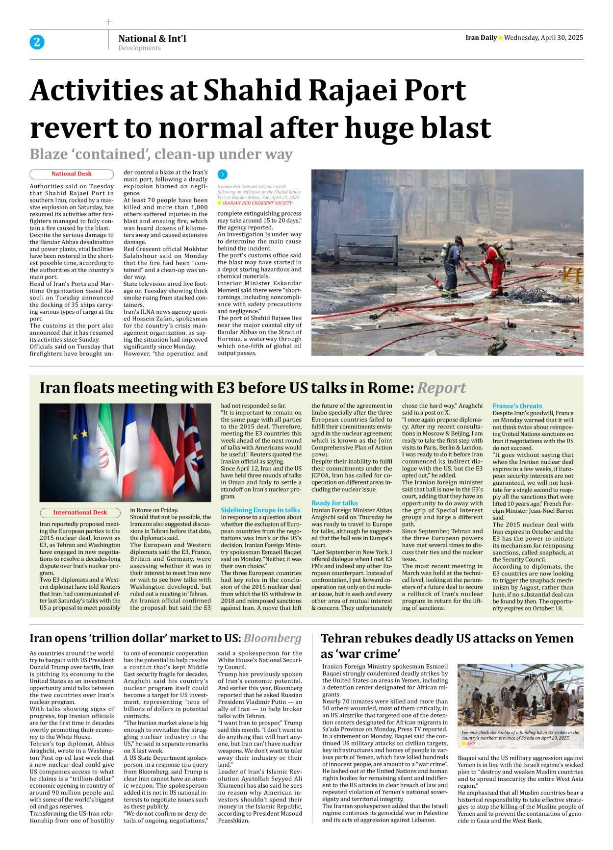Iran Daily - Number Seven Thousand Eight Hundred and Nineteen - 30 April 2025 - Page 2
