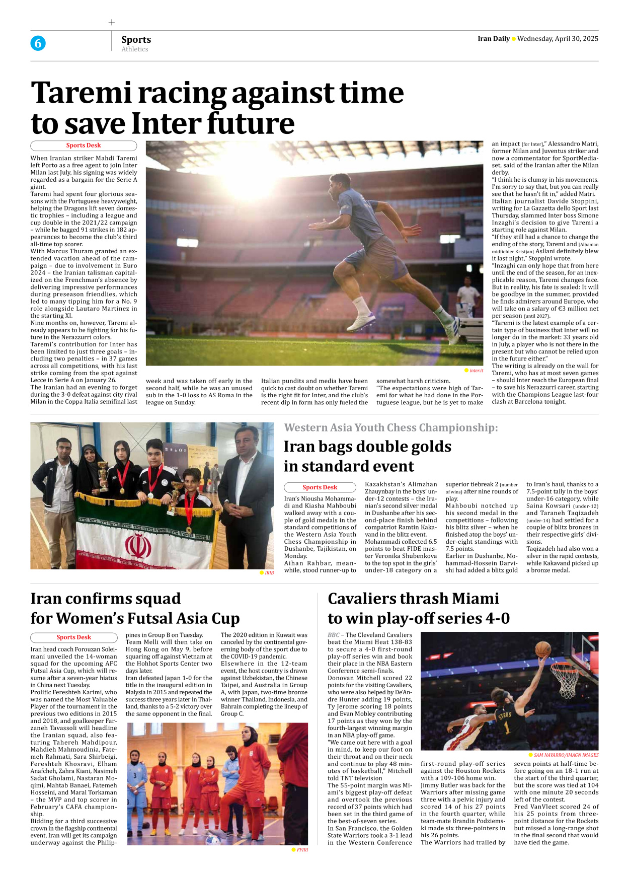 Iran Daily - Number Seven Thousand Eight Hundred and Nineteen - 30 April 2025 - Page 6