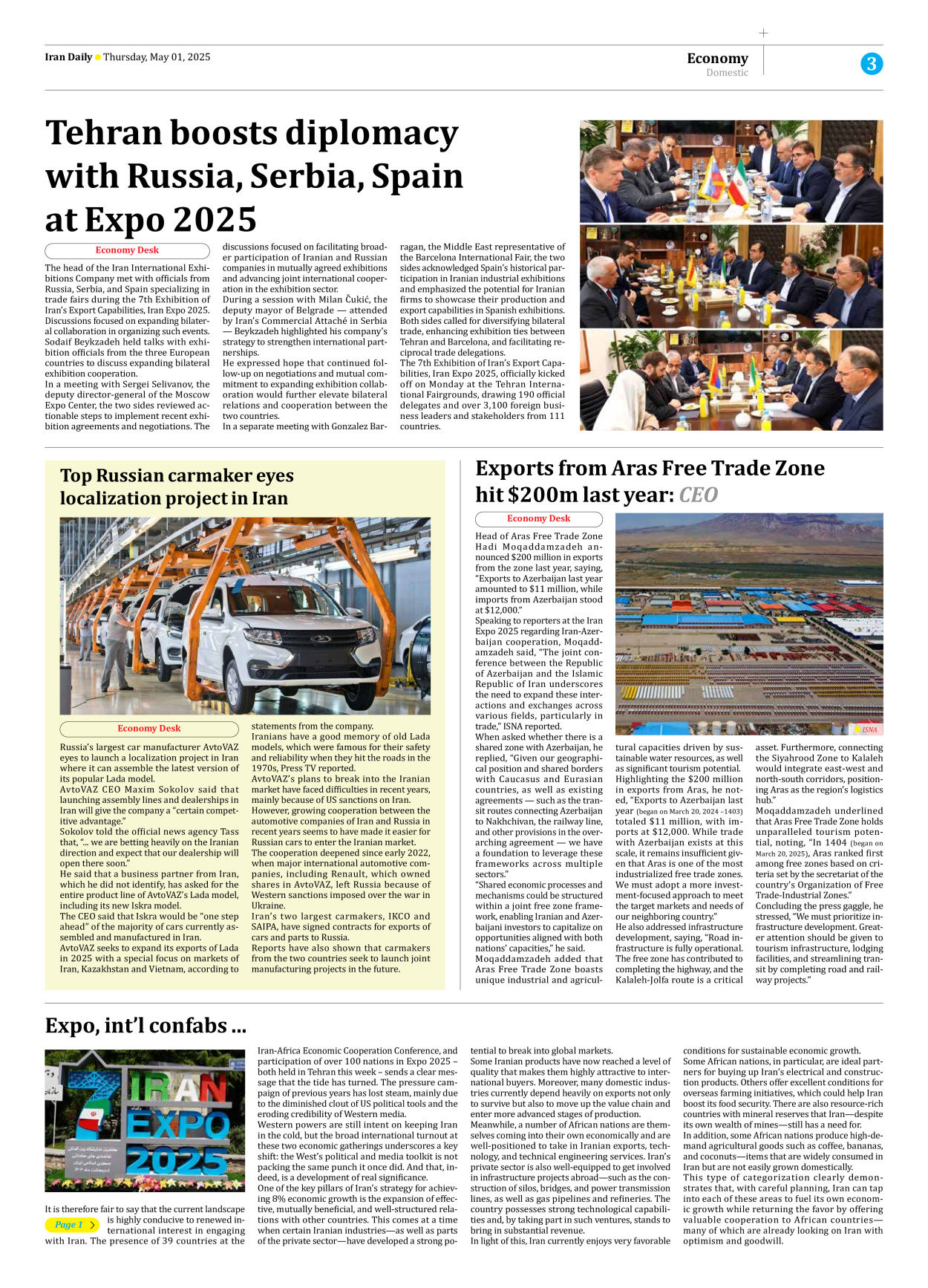 Iran Daily - Number Seven Thousand Eight Hundred and Twenty - 01 May 2025 - Page 3