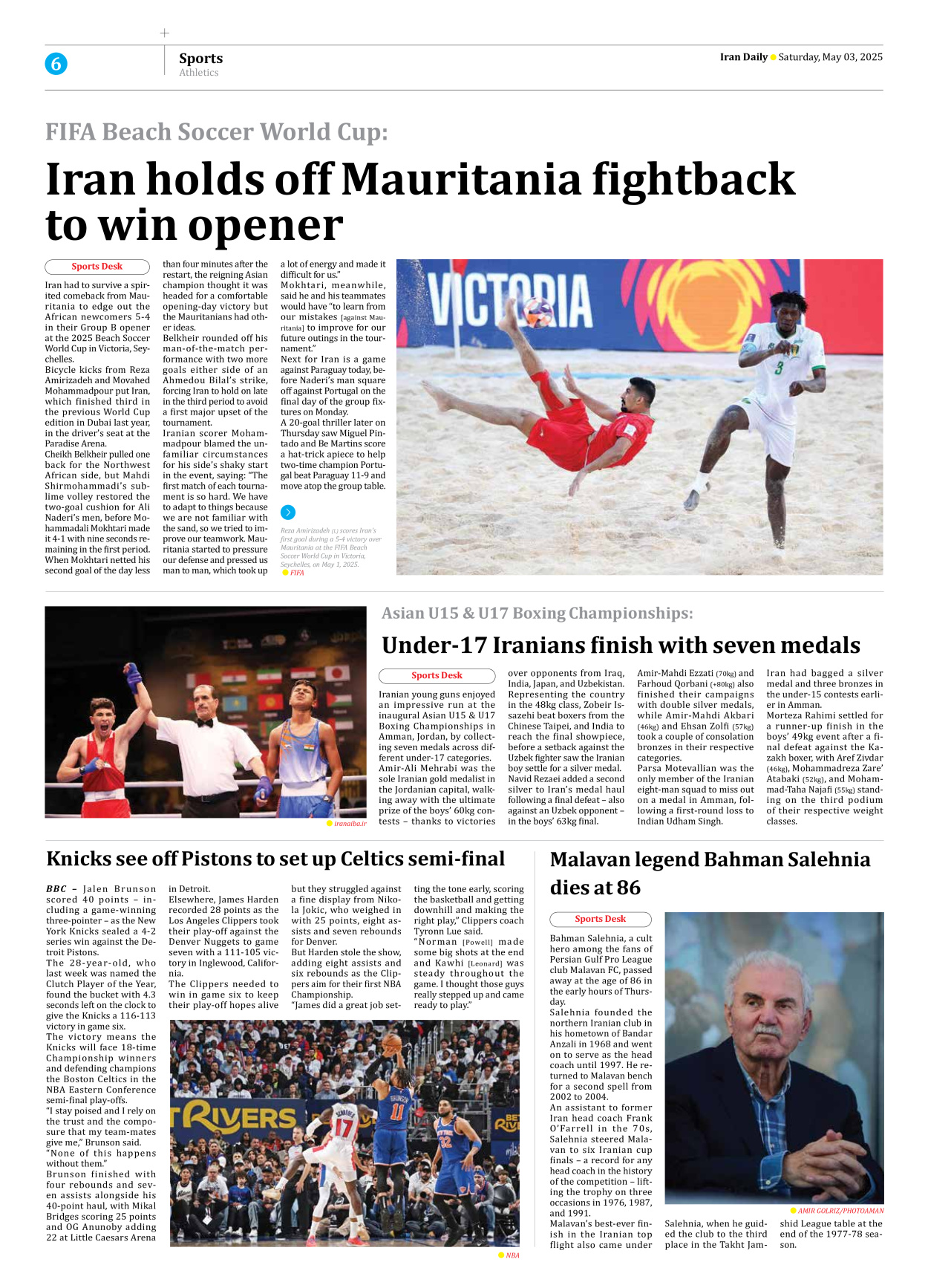 Iran Daily - Number Seven Thousand Eight Hundred and Twenty One - 03 May 2025 - Page 6