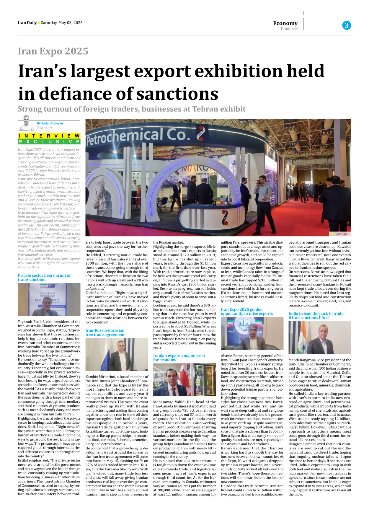Iran Daily - Number Seven Thousand Eight Hundred and Twenty One - 03 May 2025 - Page 3