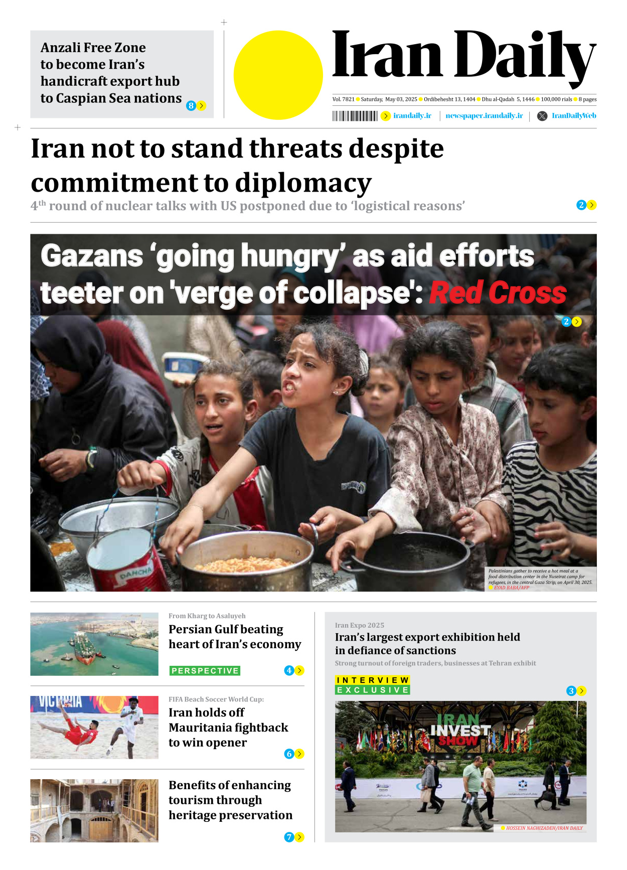 Iran Daily - Number Seven Thousand Eight Hundred and Twenty One - 03 May 2025