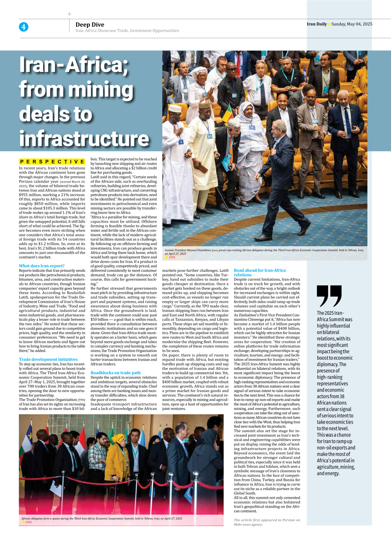 Iran Daily - Number Seven Thousand Eight Hundred and Twenty Two - 04 May 2025 - Page 4