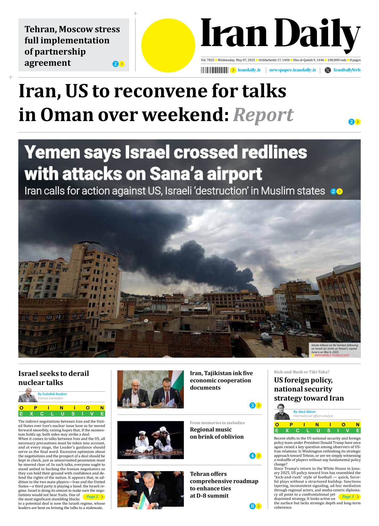 Iran Daily - Number Seven Thousand Eight Hundred and Twenty Five - 07 May 2025 - Page 1