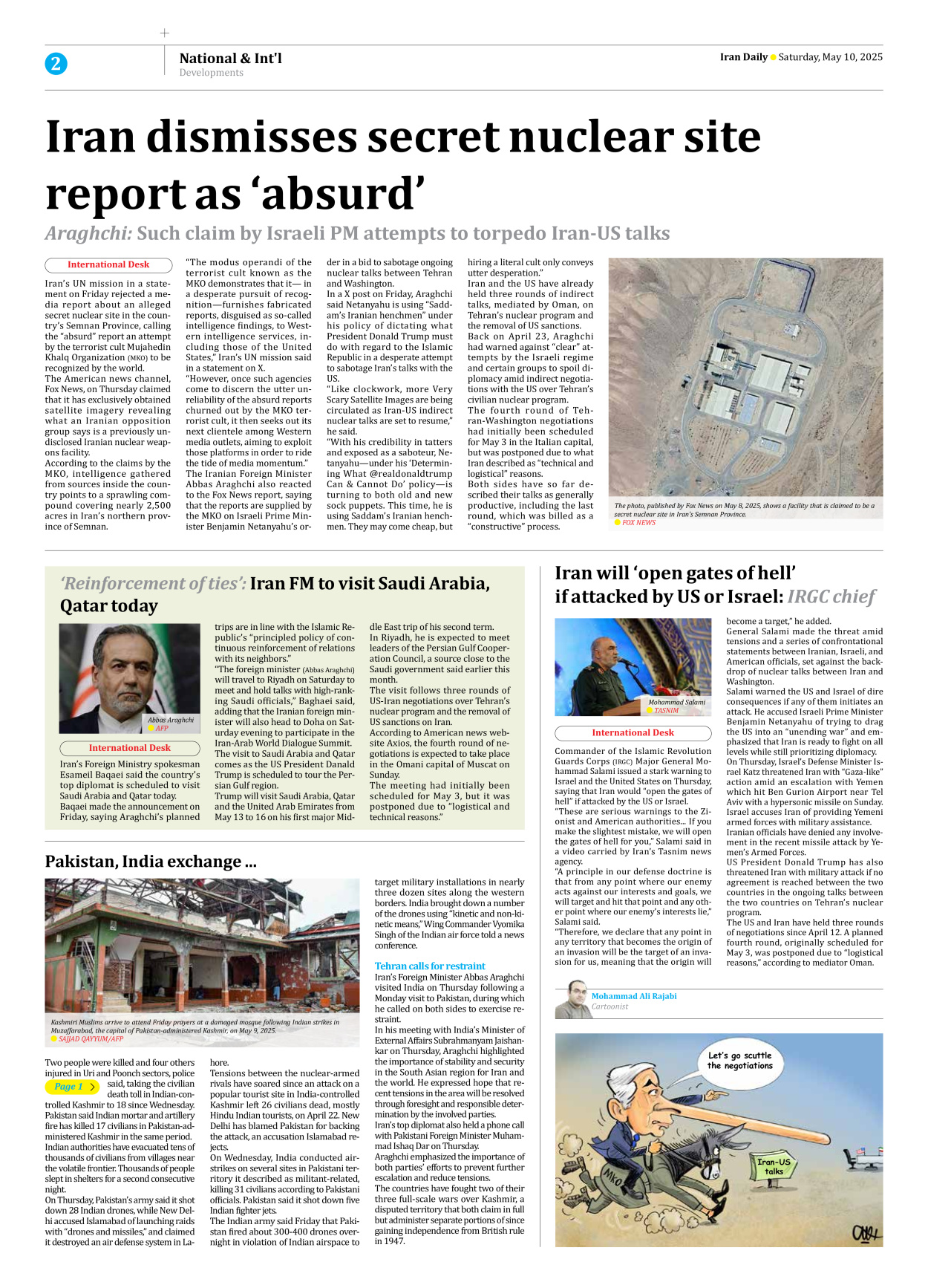Iran Daily - Number Seven Thousand Eight Hundred and Twenty Seven - 10 May 2025 - Page 2