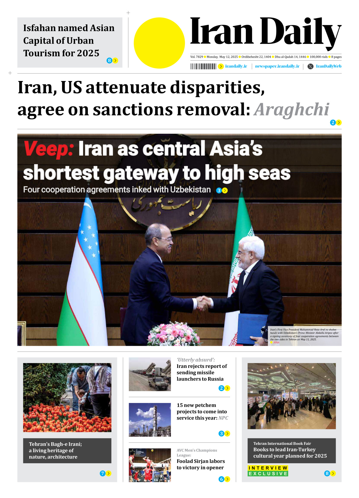 Iran Daily - Number Seven Thousand Eight Hundred and Twenty Nine - 12 May 2025