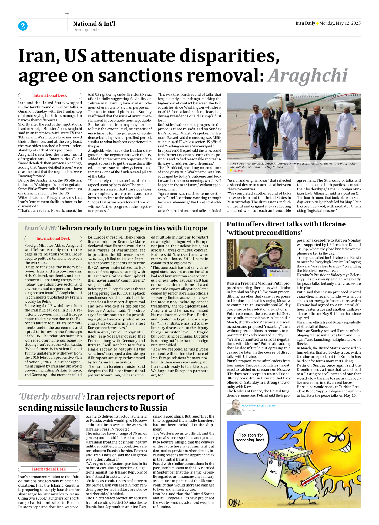 Iran Daily - Number Seven Thousand Eight Hundred and Twenty Nine - 12 May 2025 - Page 2