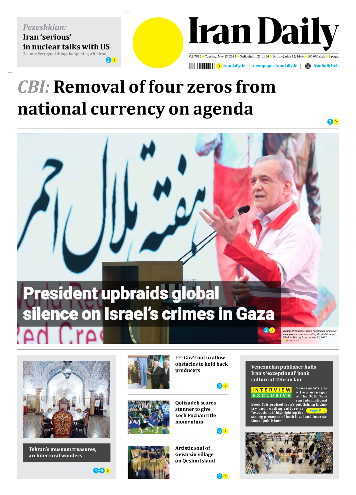 Iran Daily - Number Seven Thousand Eight Hundred and Thirty - 13 May 2025