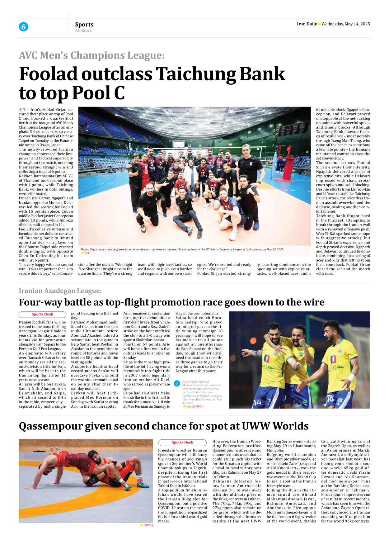 Iran Daily - Number Seven Thousand Eight Hundred and Thirty One - 14 May 2025 - Page 6